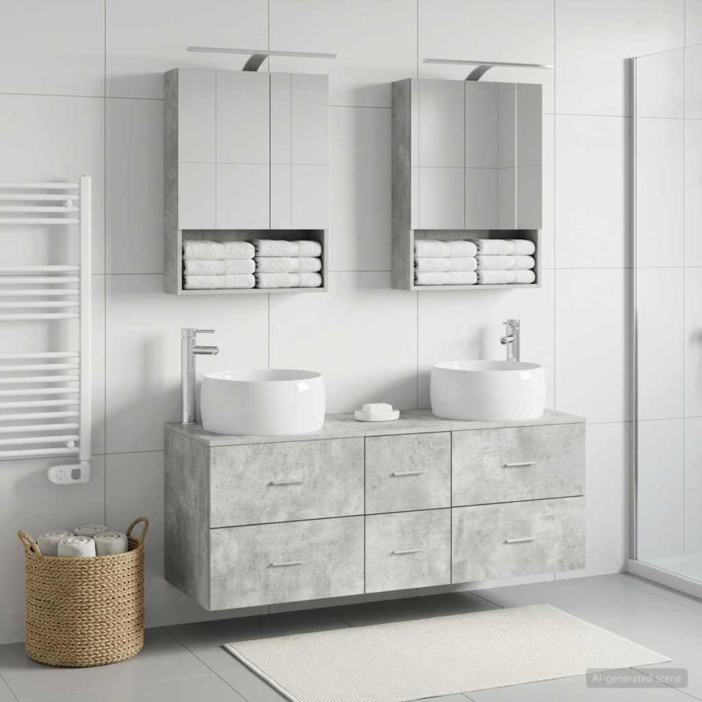 Badkamermeubelset 5 pcs Betongrijs Bewerkt hout en glas is nu te koop bij PeponiXL, paradijselijk wonen!