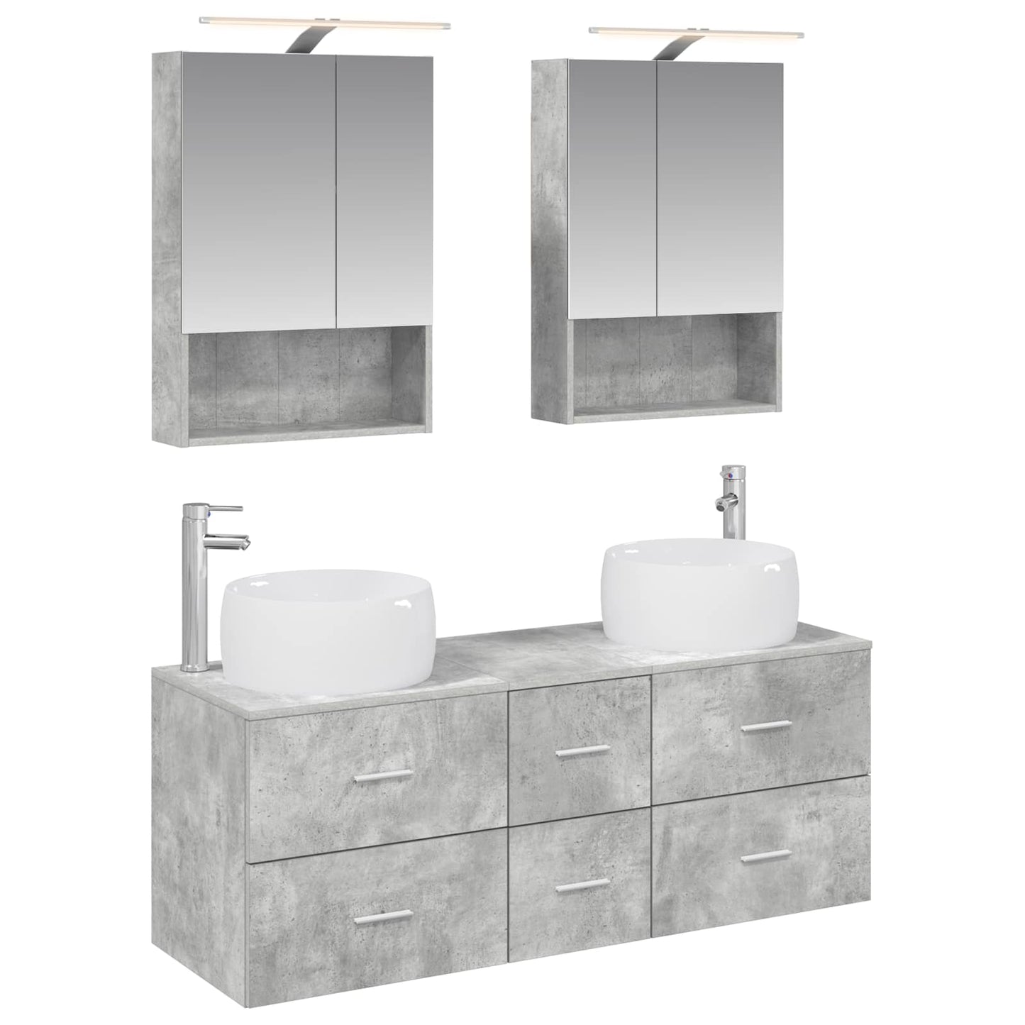 Badkamermeubelset 5 pcs Betongrijs Bewerkt hout en glas is nu te koop bij PeponiXL, paradijselijk wonen!