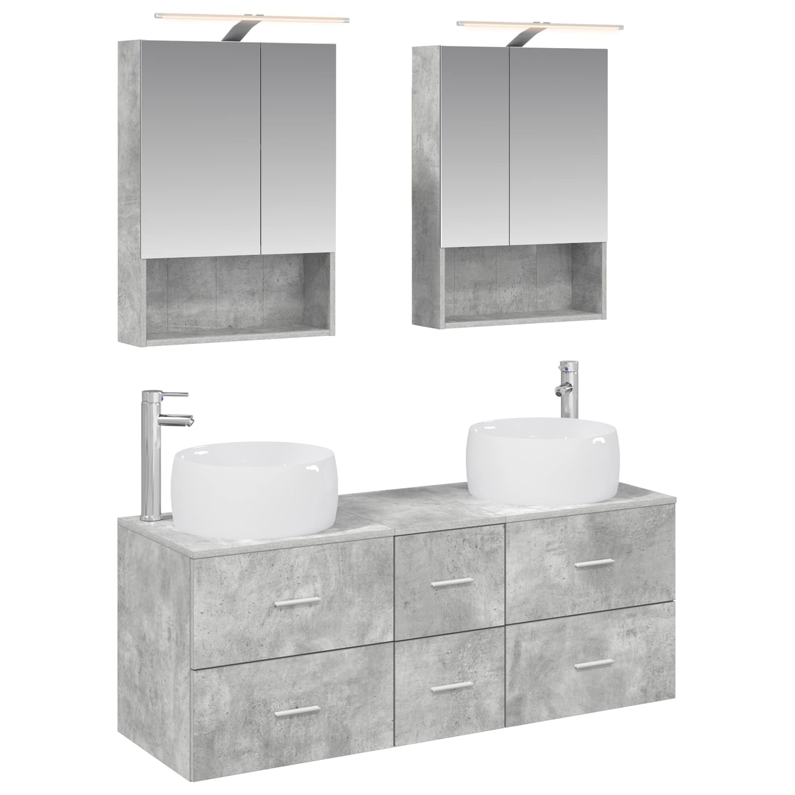 Badkamermeubelset 5 pcs Betongrijs Bewerkt hout en glas is nu te koop bij PeponiXL, paradijselijk wonen!