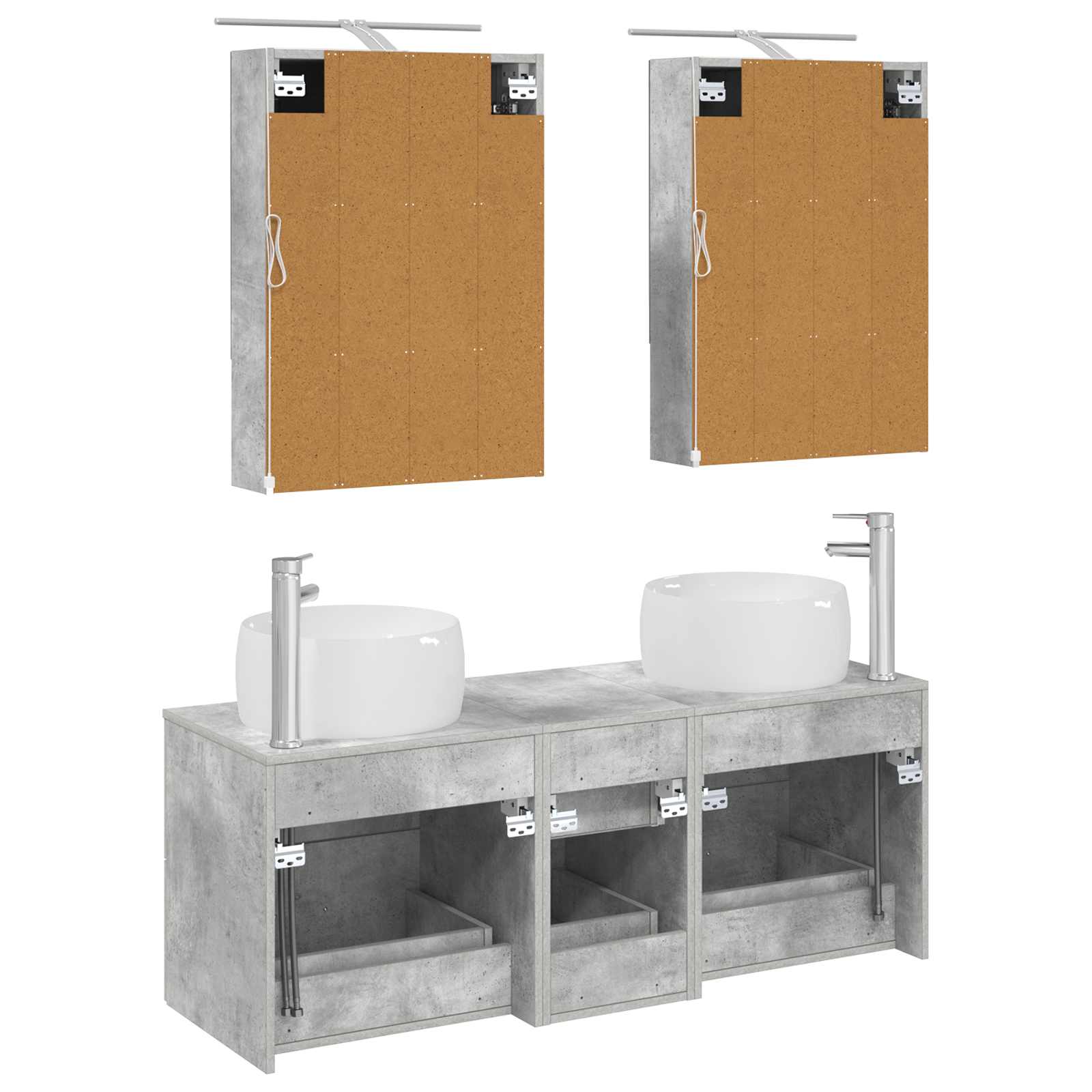 Badkamermeubelset 5 pcs Betongrijs Bewerkt hout en glas is nu te koop bij PeponiXL, paradijselijk wonen!