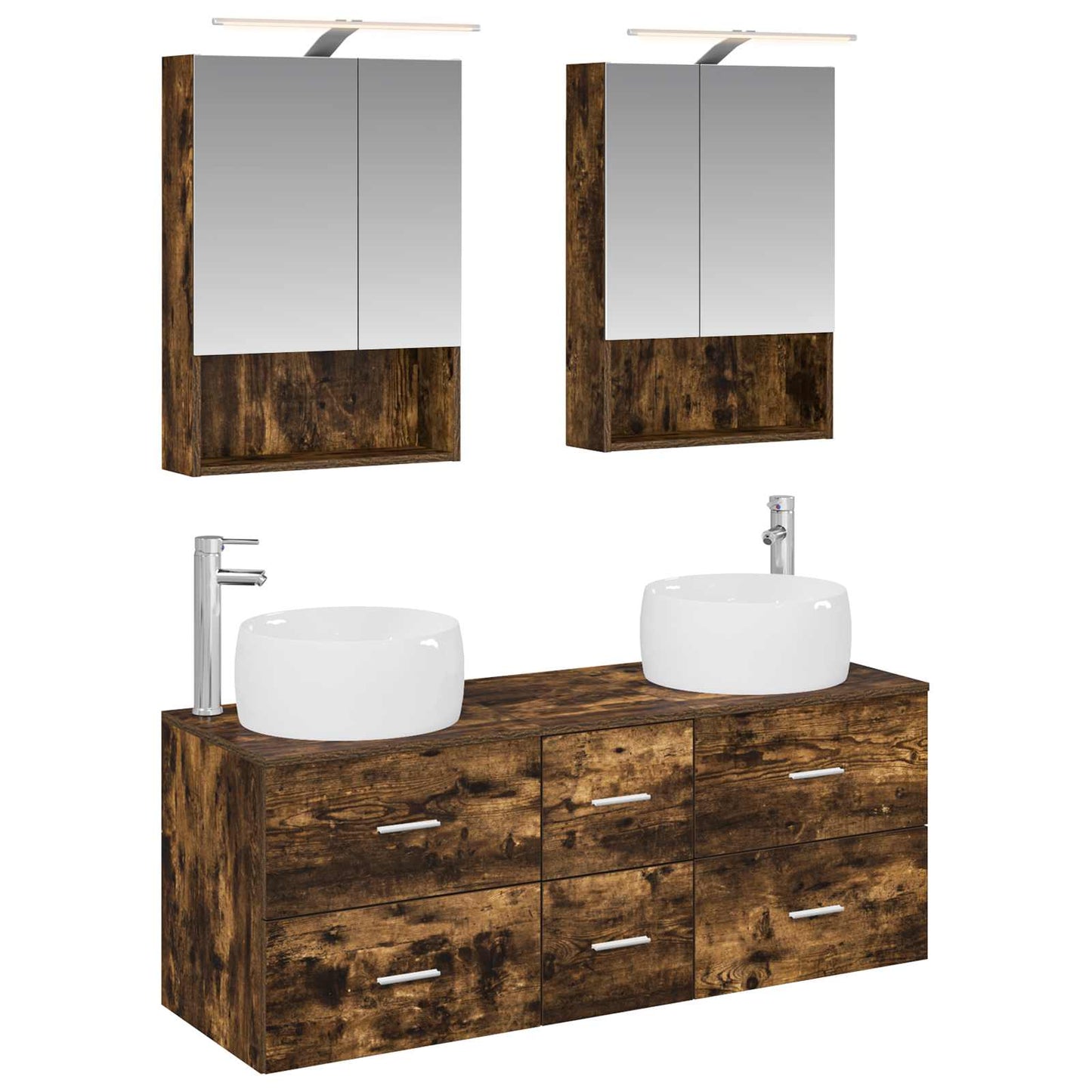 Badkamermeubelset 5 pcs Gerookt eiken Bewerkt hout en glas is nu te koop bij PeponiXL, paradijselijk wonen!