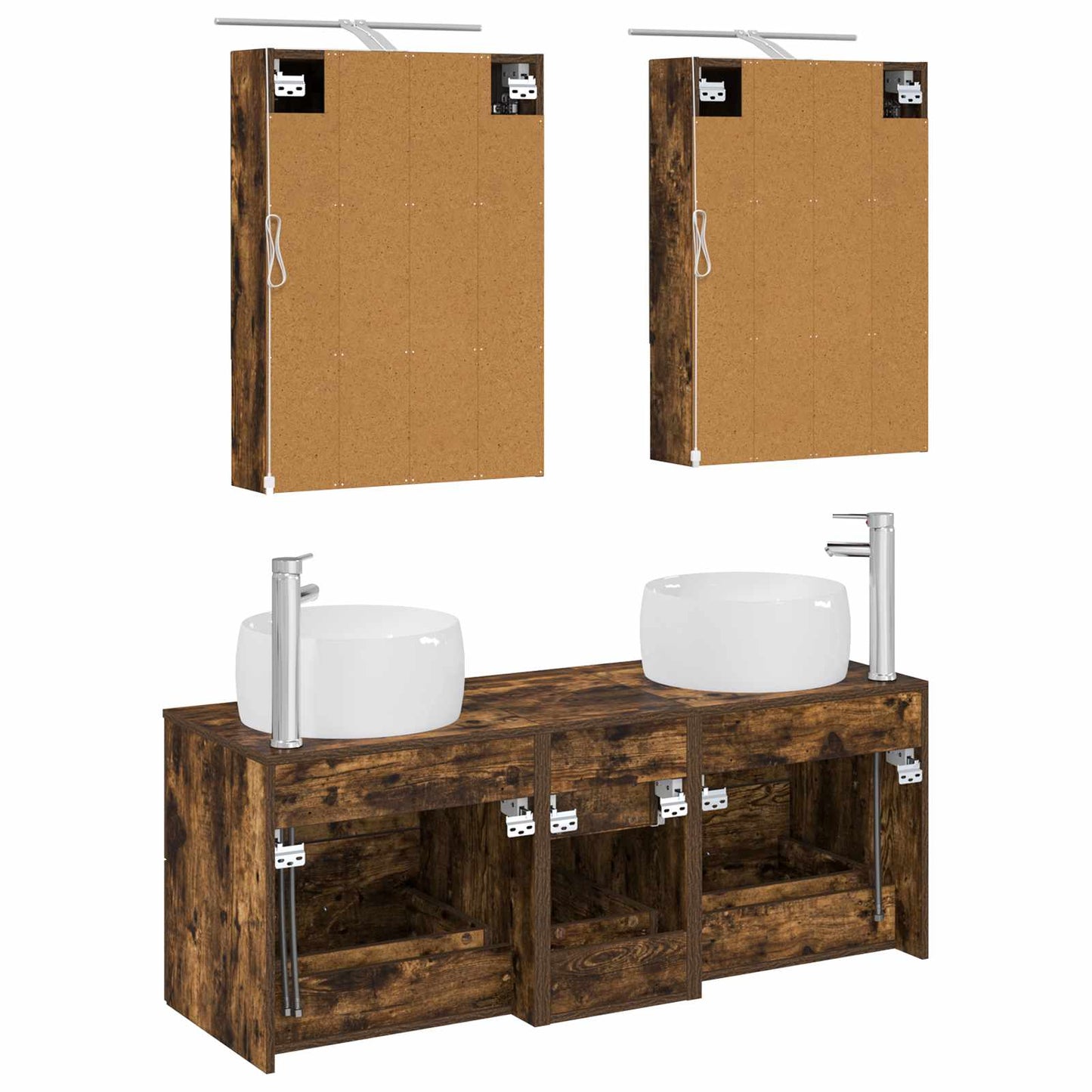 Badkamermeubelset 5 pcs Gerookt eiken Bewerkt hout en glas is nu te koop bij PeponiXL, paradijselijk wonen!