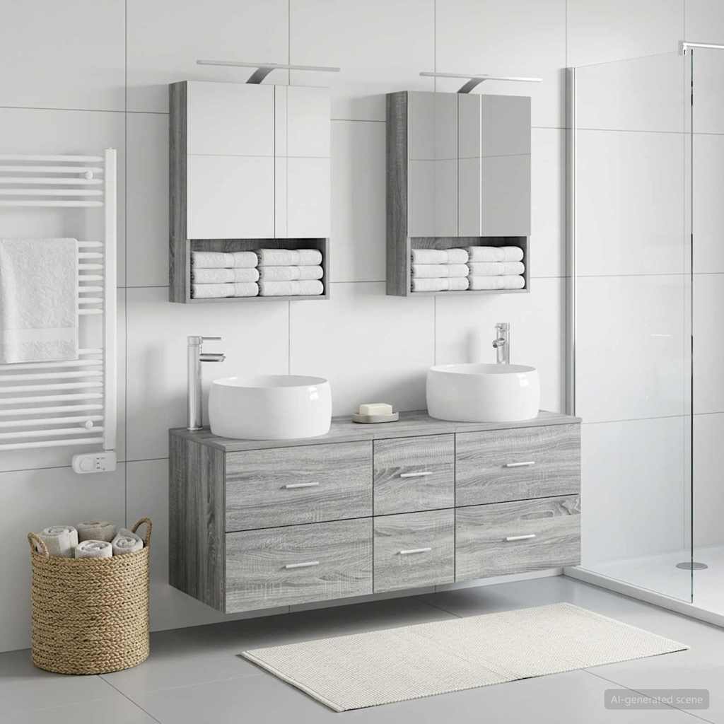 Badkamermeubelset 5 pcs Grijs Sonoma Bewerkt hout en glas is nu te koop bij PeponiXL, paradijselijk wonen!