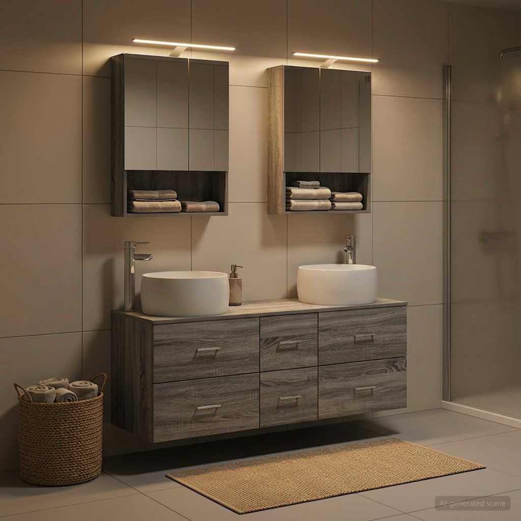 Badkamermeubelset 5 pcs Grijs Sonoma Bewerkt hout en glas is nu te koop bij PeponiXL, paradijselijk wonen!