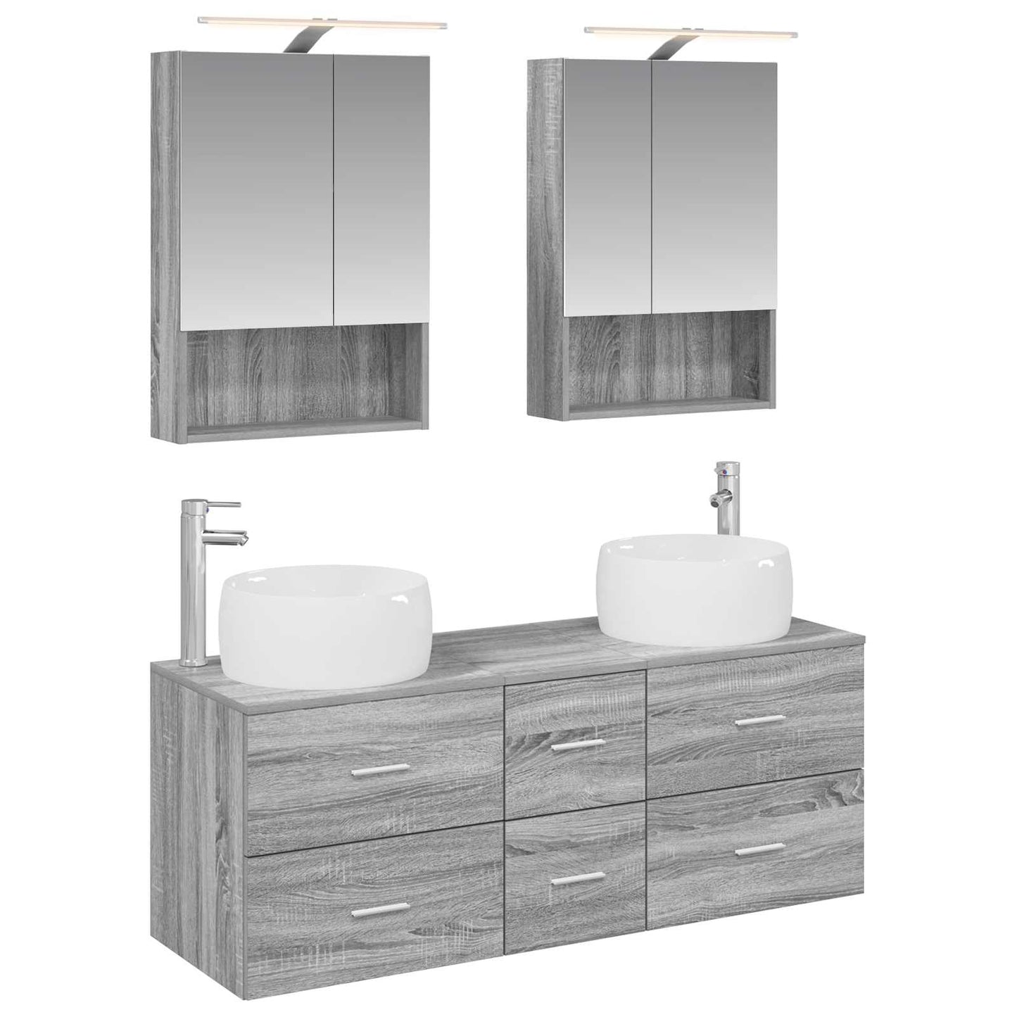 Badkamermeubelset 5 pcs Grijs Sonoma Bewerkt hout en glas is nu te koop bij PeponiXL, paradijselijk wonen!