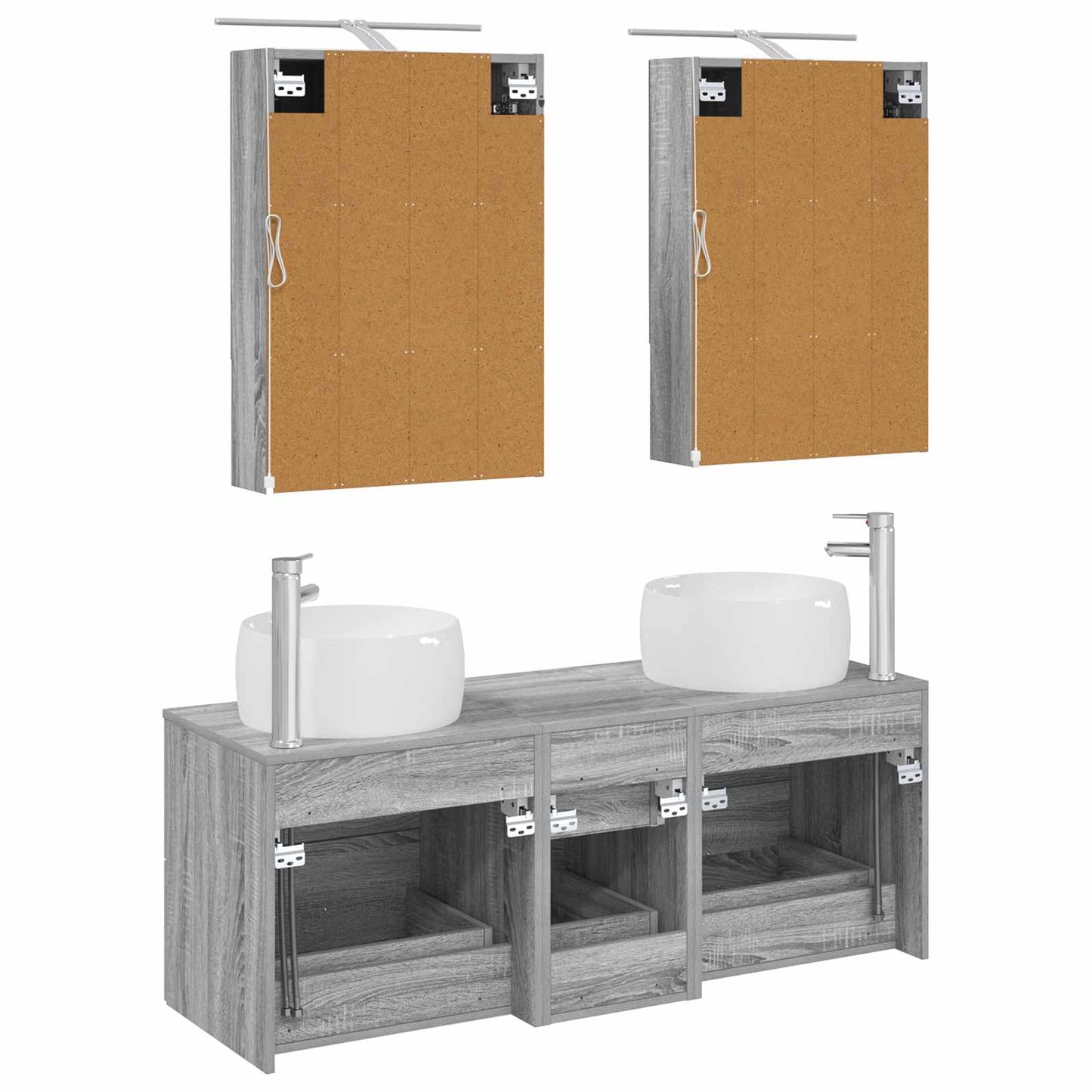 Badkamermeubelset 5 pcs Grijs Sonoma Bewerkt hout en glas is nu te koop bij PeponiXL, paradijselijk wonen!