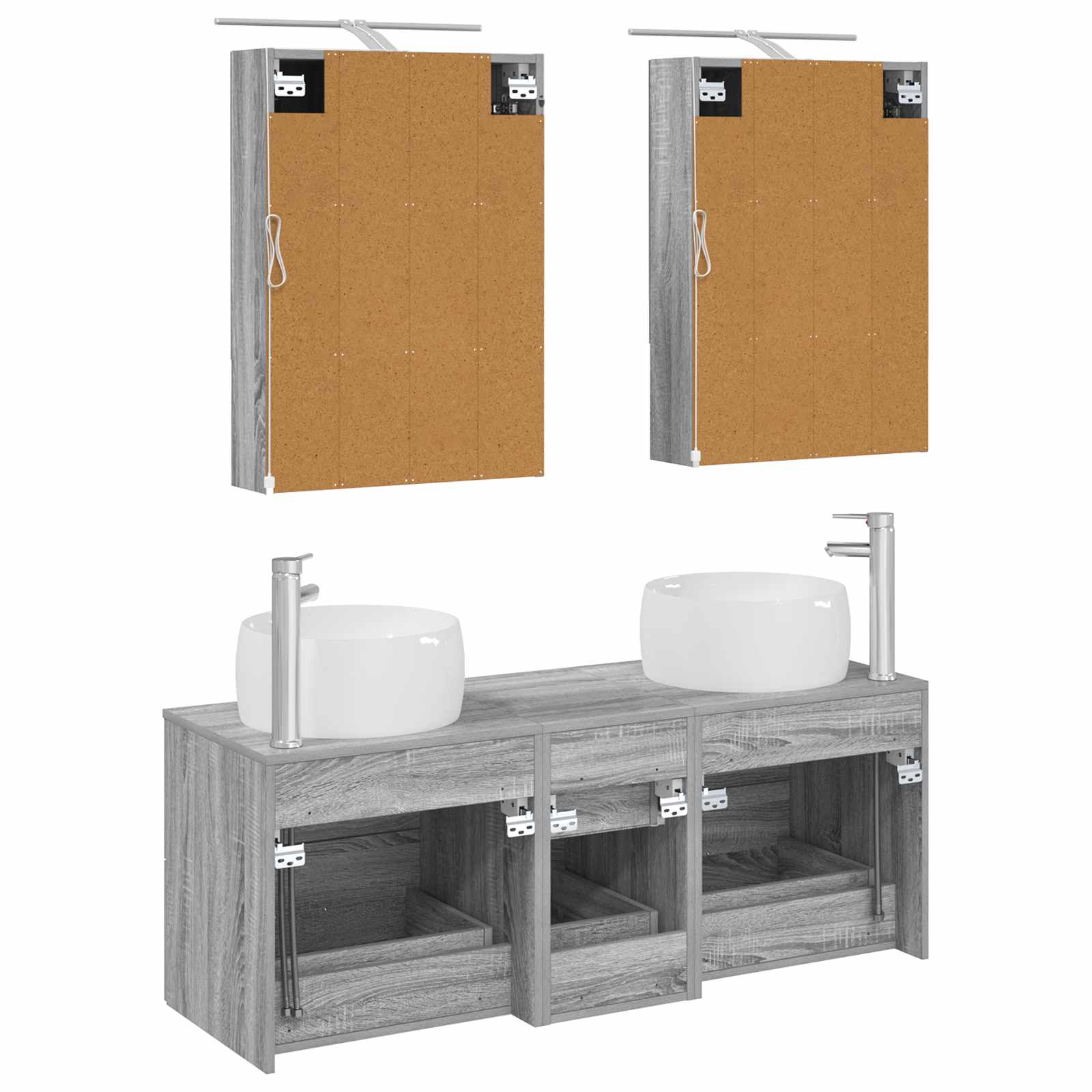 Badkamermeubelset 5 pcs Grijs Sonoma Bewerkt hout en glas is nu te koop bij PeponiXL, paradijselijk wonen!
