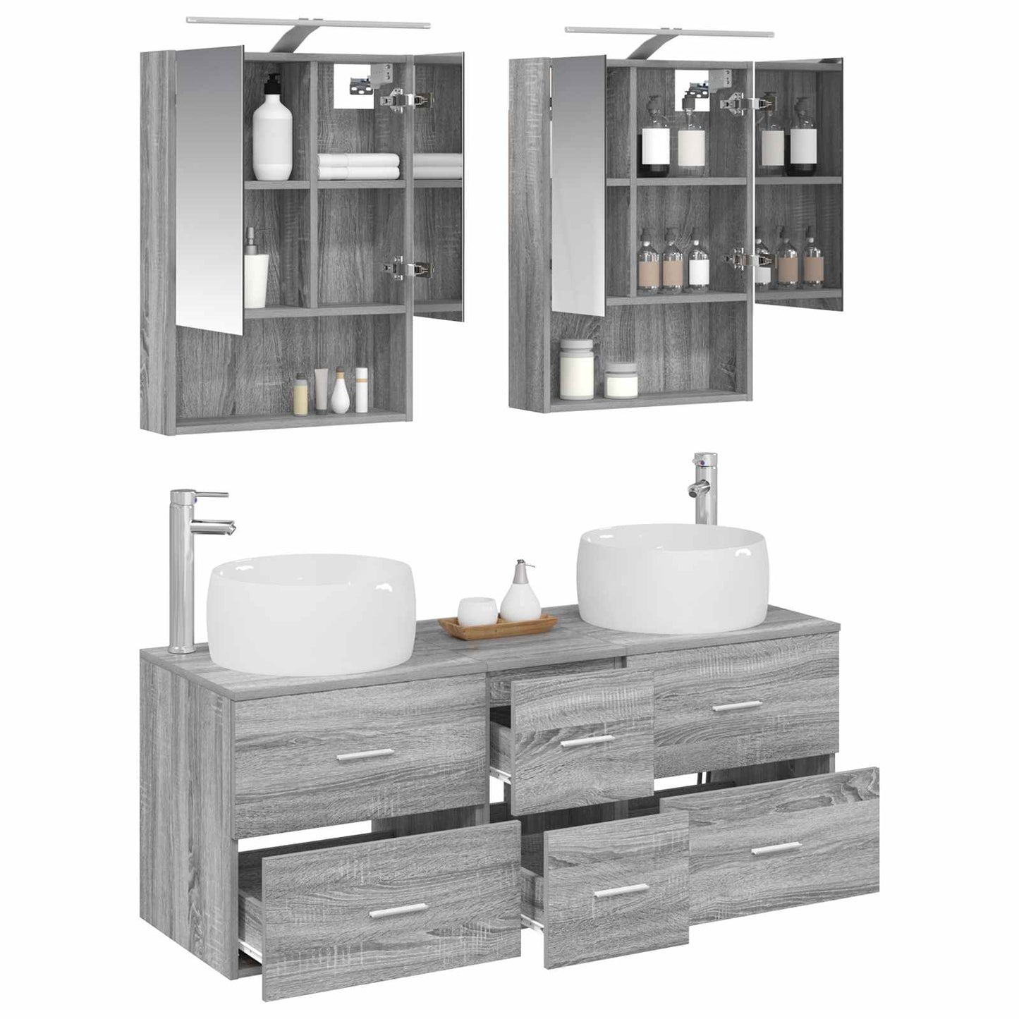 Badkamermeubelset 5 pcs Grijs Sonoma Bewerkt hout en glas is nu te koop bij PeponiXL, paradijselijk wonen!