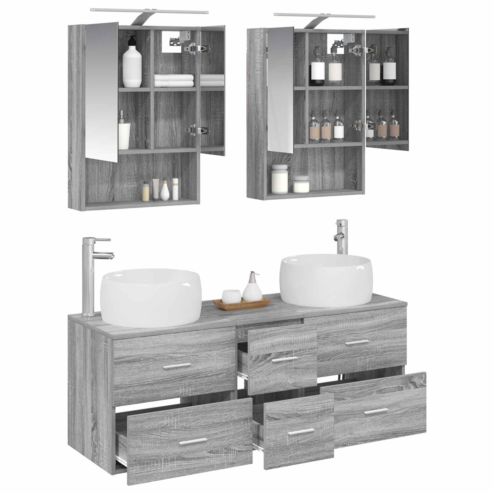 Badkamermeubelset 5 pcs Grijs Sonoma Bewerkt hout en glas is nu te koop bij PeponiXL, paradijselijk wonen!