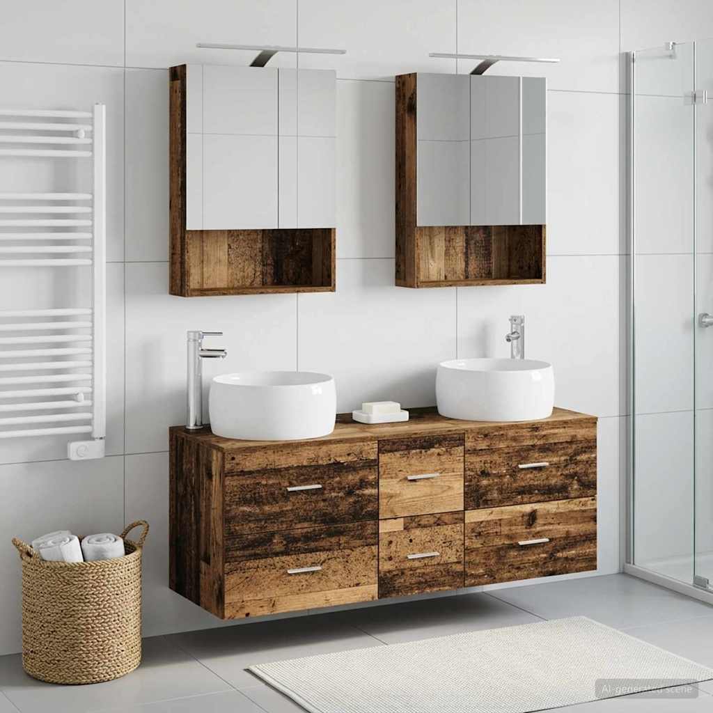 Badkamermeubelset 5 pcs Oud hout Bewerkt hout en glas is nu te koop bij PeponiXL, paradijselijk wonen!