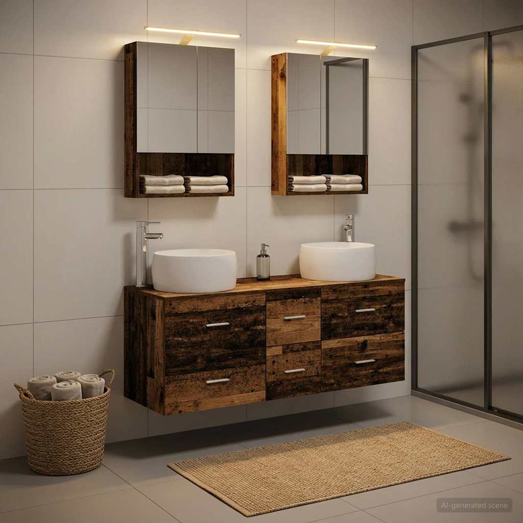Badkamermeubelset 5 pcs Oud hout Bewerkt hout en glas is nu te koop bij PeponiXL, paradijselijk wonen!