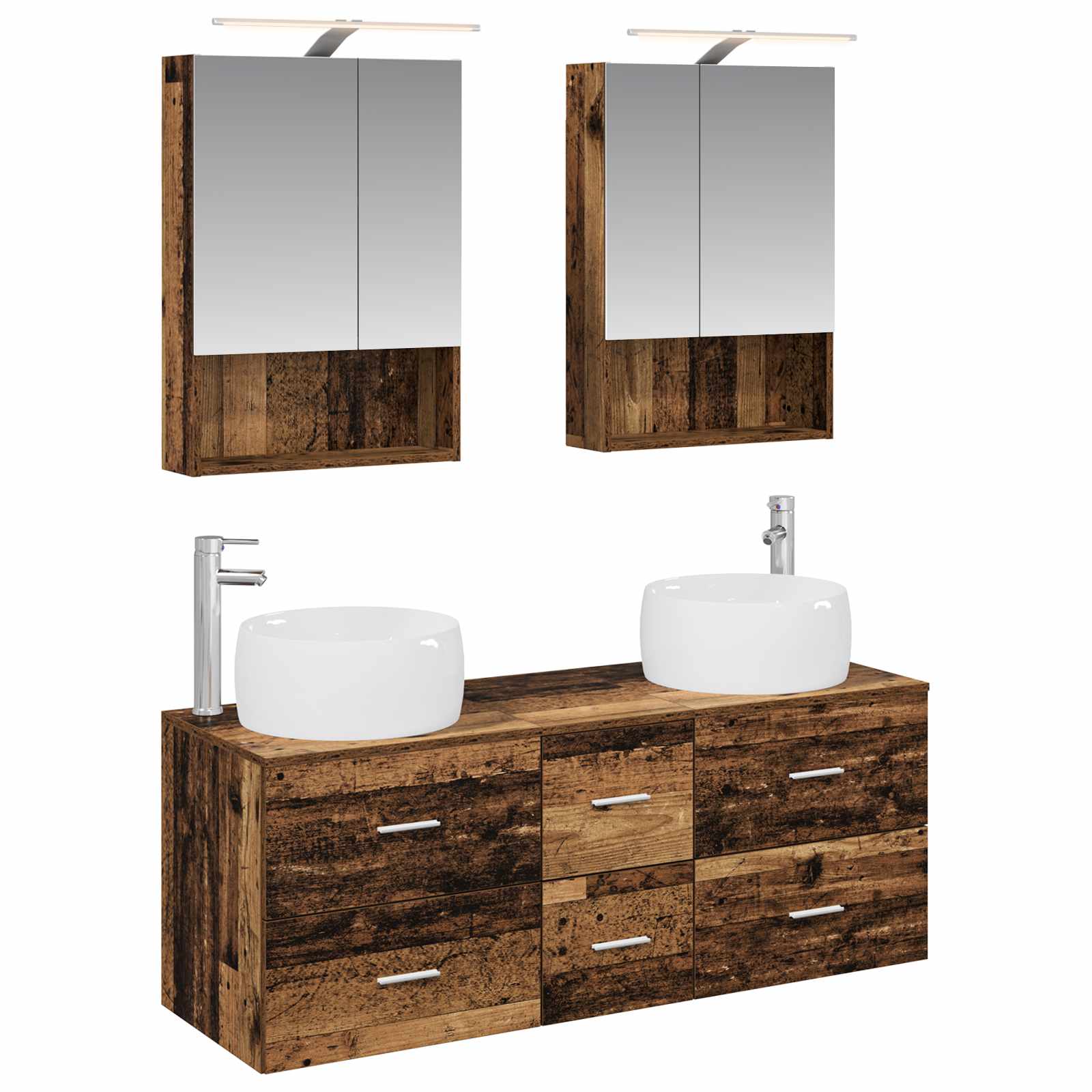 Badkamermeubelset 5 pcs Oud hout Bewerkt hout en glas is nu te koop bij PeponiXL, paradijselijk wonen!