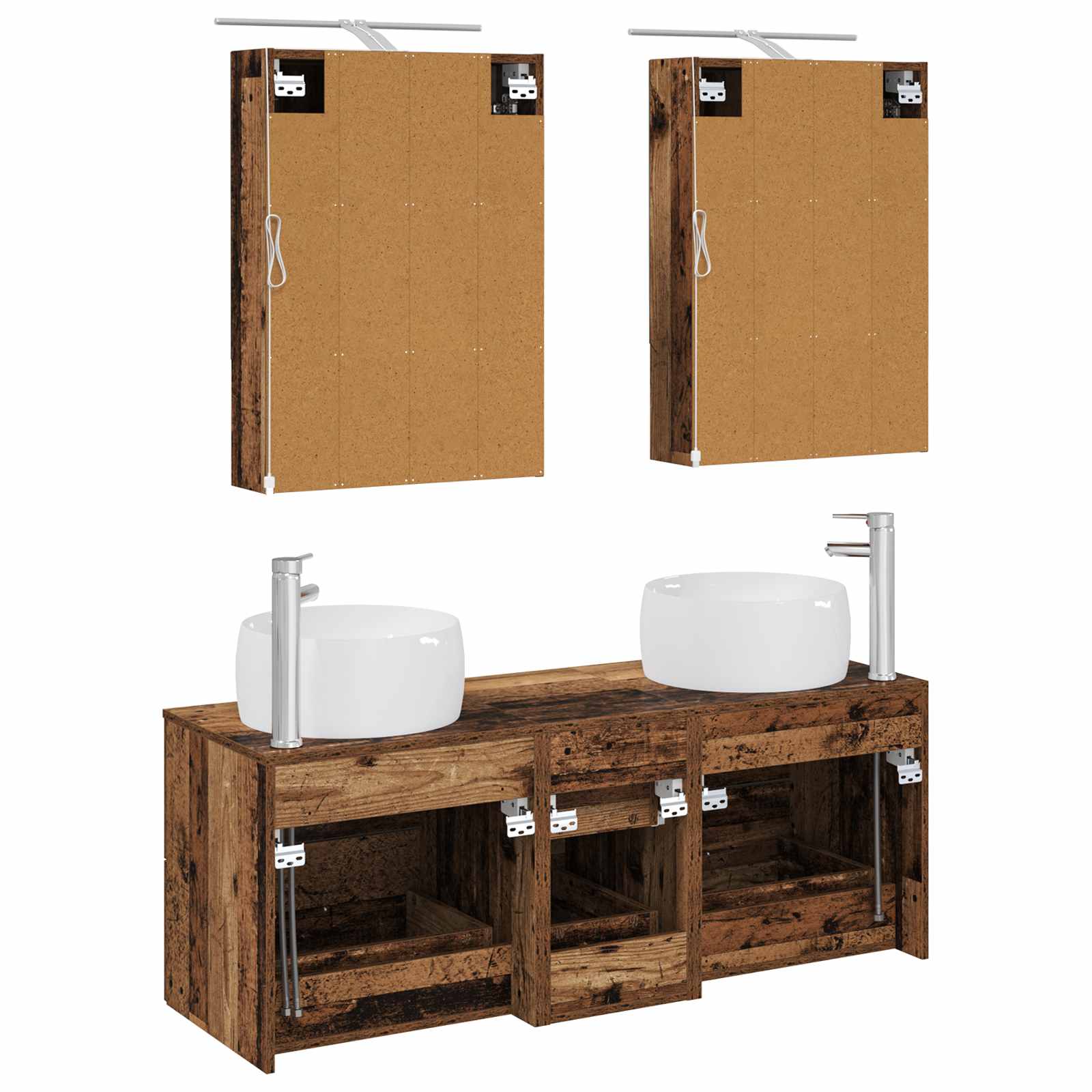 Badkamermeubelset 5 pcs Oud hout Bewerkt hout en glas is nu te koop bij PeponiXL, paradijselijk wonen!