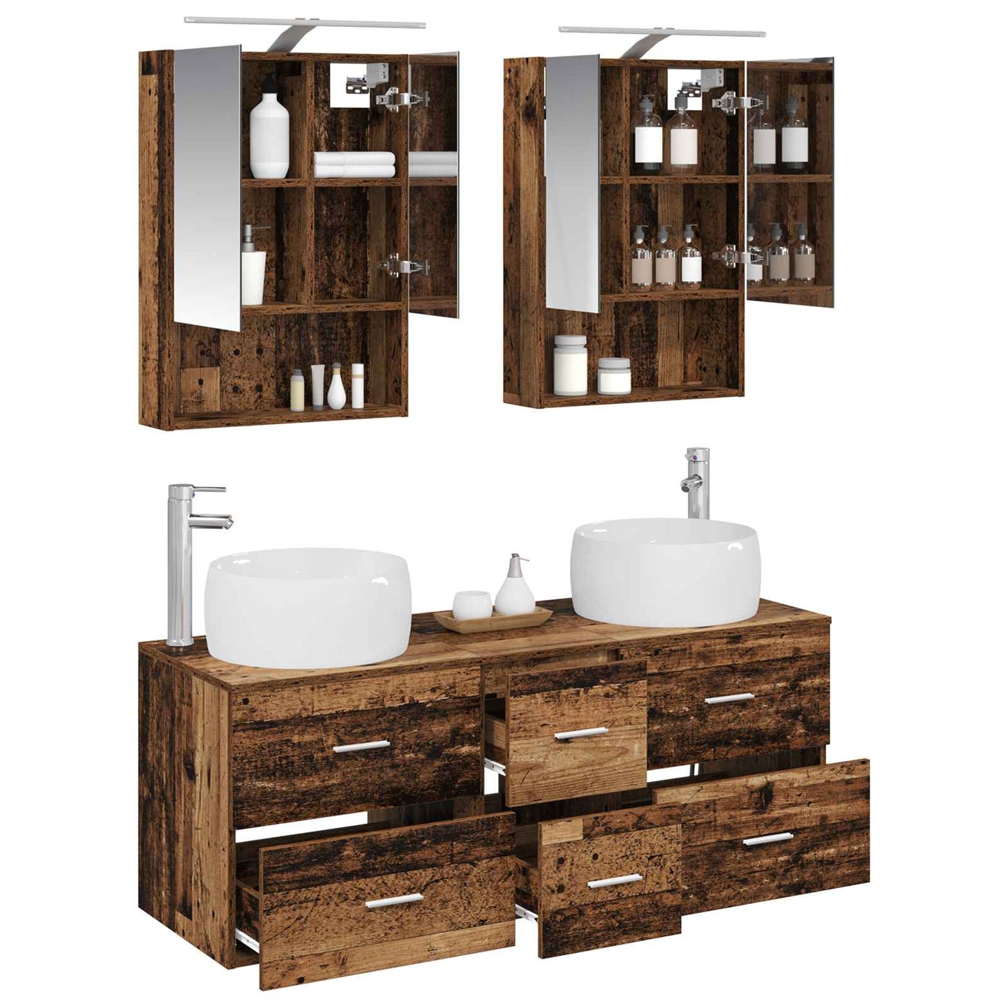 Badkamermeubelset 5 pcs Oud hout Bewerkt hout en glas is nu te koop bij PeponiXL, paradijselijk wonen!