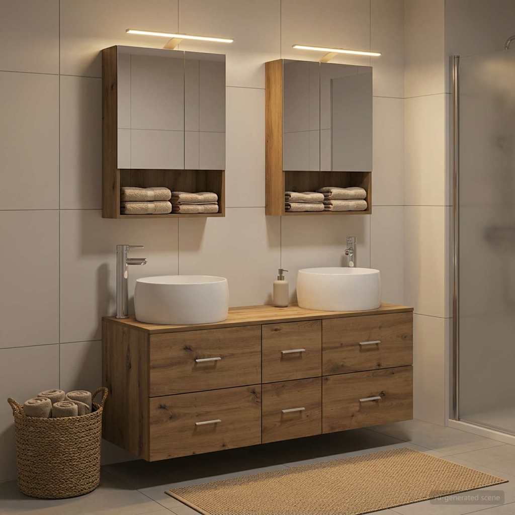 Badkamermeubelset 5 pcs Artisanaal eiken Bewerkt hout en glas is nu te koop bij PeponiXL, paradijselijk wonen!