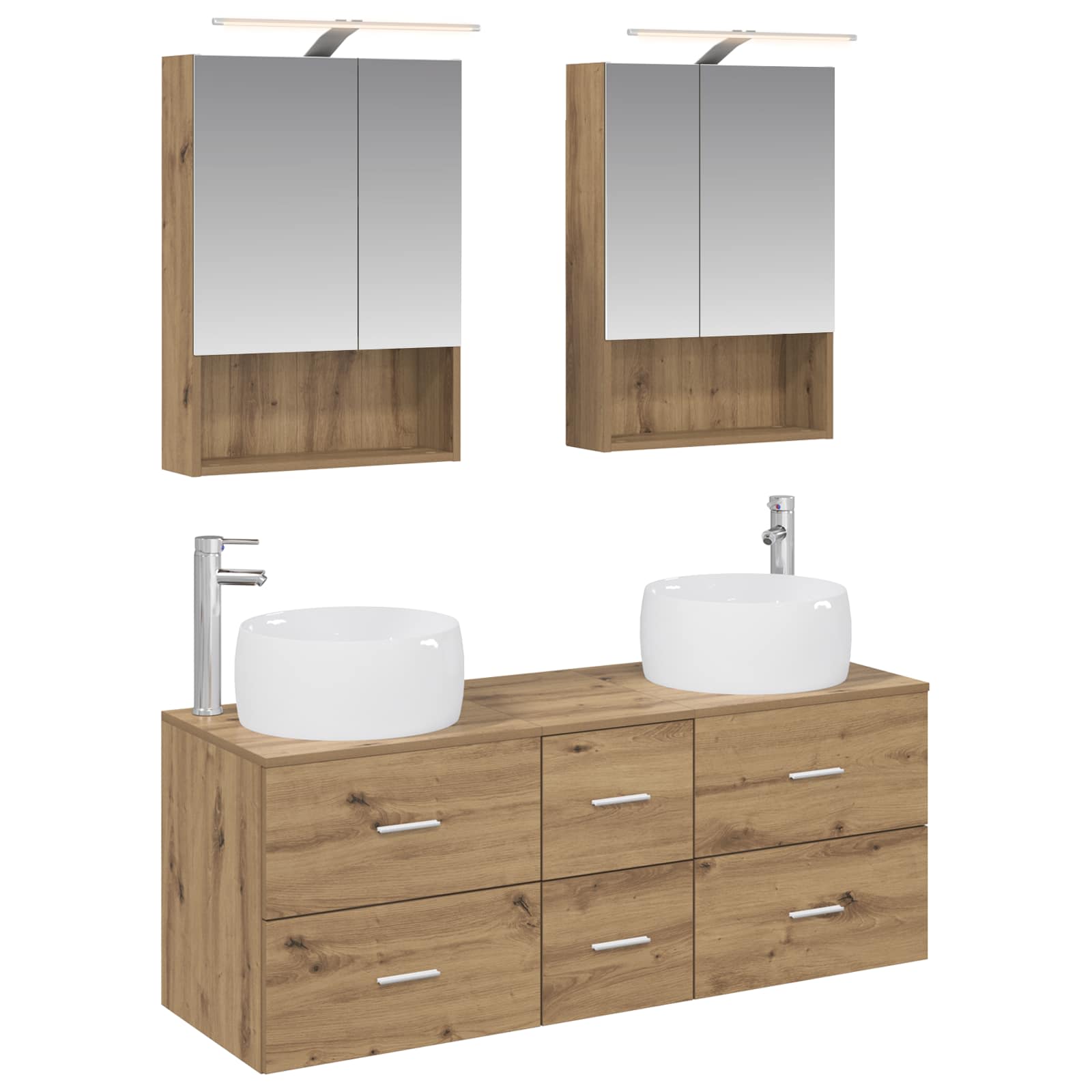 Badkamermeubelset 5 pcs Artisanaal eiken Bewerkt hout en glas is nu te koop bij PeponiXL, paradijselijk wonen!