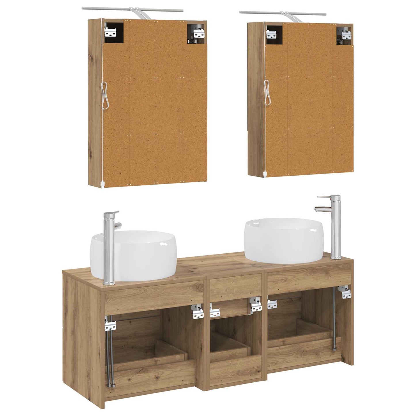 Badkamermeubelset 5 pcs Artisanaal eiken Bewerkt hout en glas is nu te koop bij PeponiXL, paradijselijk wonen!