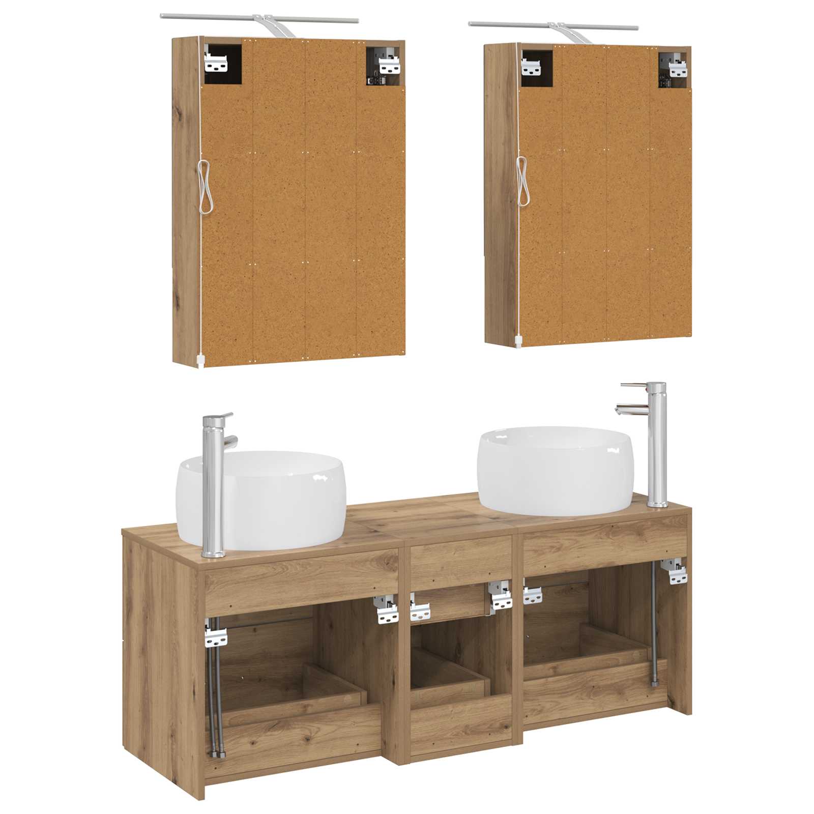 Badkamermeubelset 5 pcs Artisanaal eiken Bewerkt hout en glas is nu te koop bij PeponiXL, paradijselijk wonen!