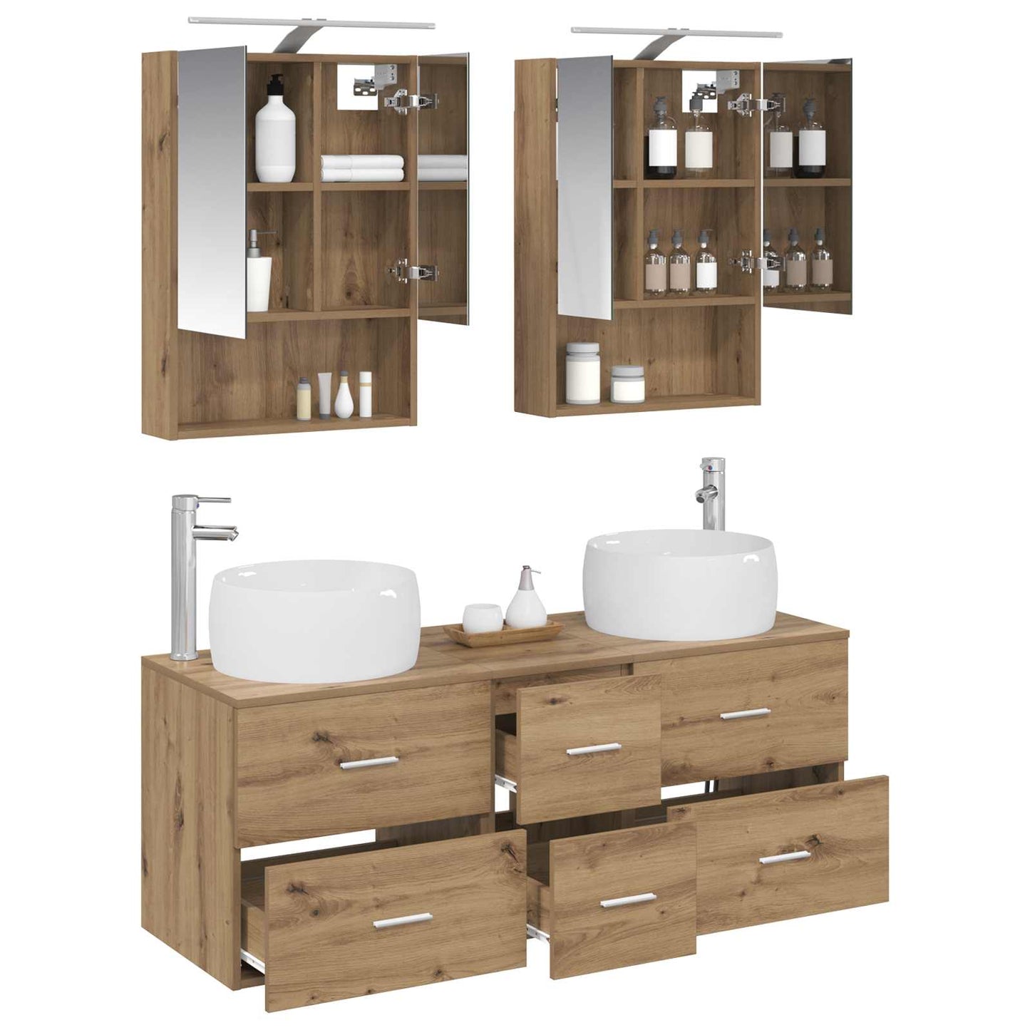 Badkamermeubelset 5 pcs Artisanaal eiken Bewerkt hout en glas is nu te koop bij PeponiXL, paradijselijk wonen!
