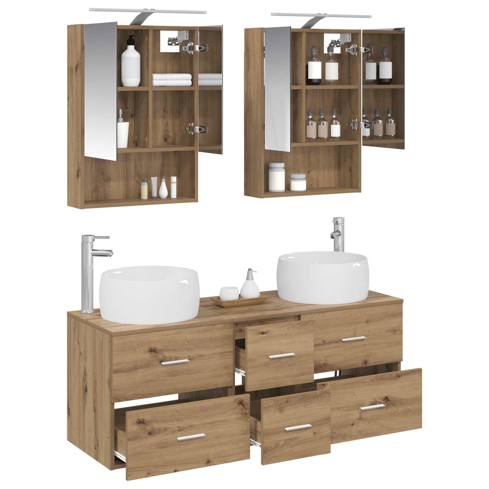 Badkamermeubelset 5 pcs Artisanaal eiken Bewerkt hout en glas is nu te koop bij PeponiXL, paradijselijk wonen!