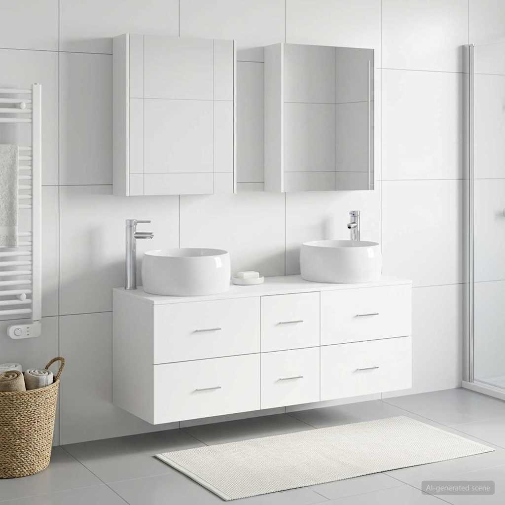 Badkamermeubelset 5 pcs Wit Bewerkt hout en glas is nu te koop bij PeponiXL, paradijselijk wonen!