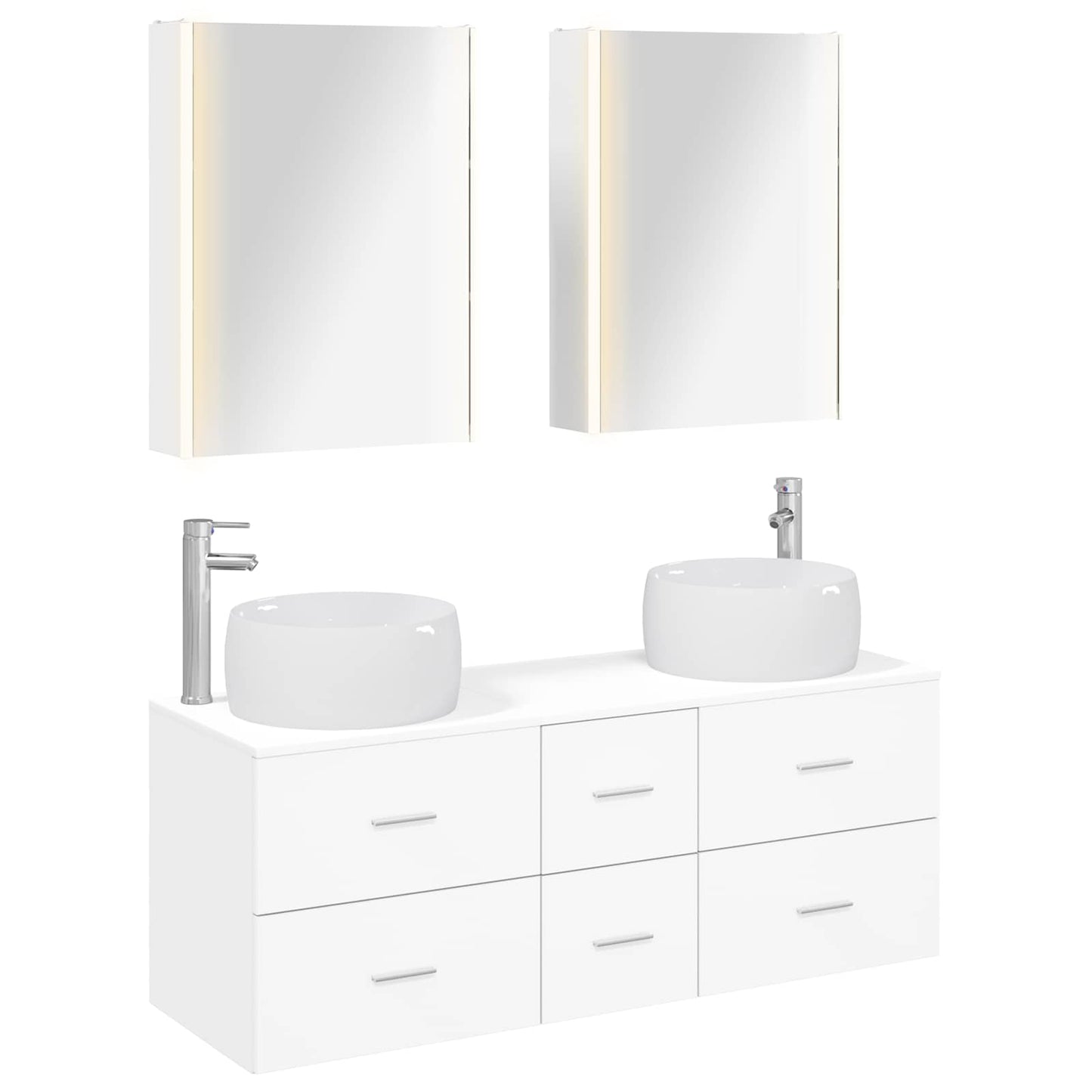 Badkamermeubelset 5 pcs Wit Bewerkt hout en glas is nu te koop bij PeponiXL, paradijselijk wonen!