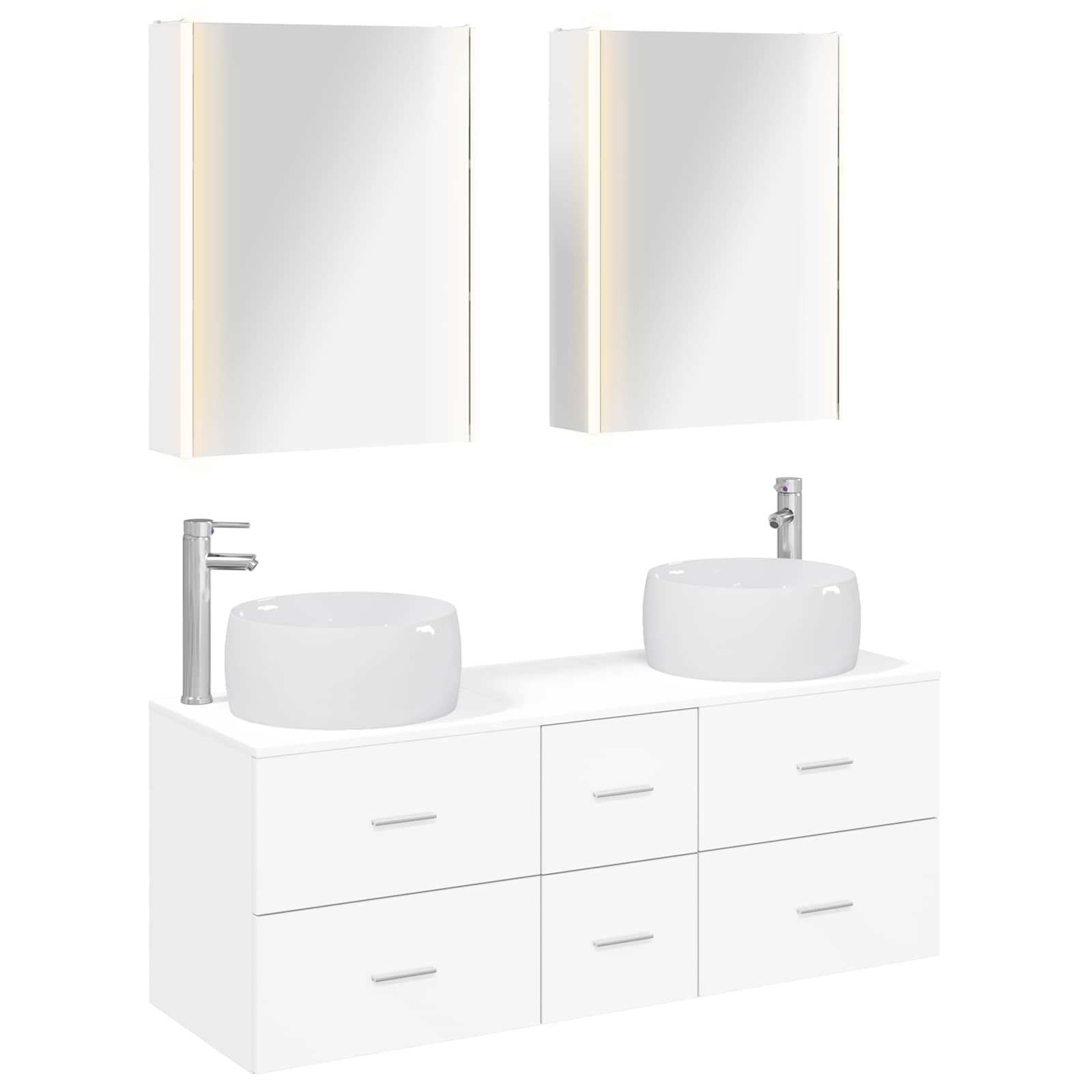 Badkamermeubelset 5 pcs Wit Bewerkt hout en glas is nu te koop bij PeponiXL, paradijselijk wonen!
