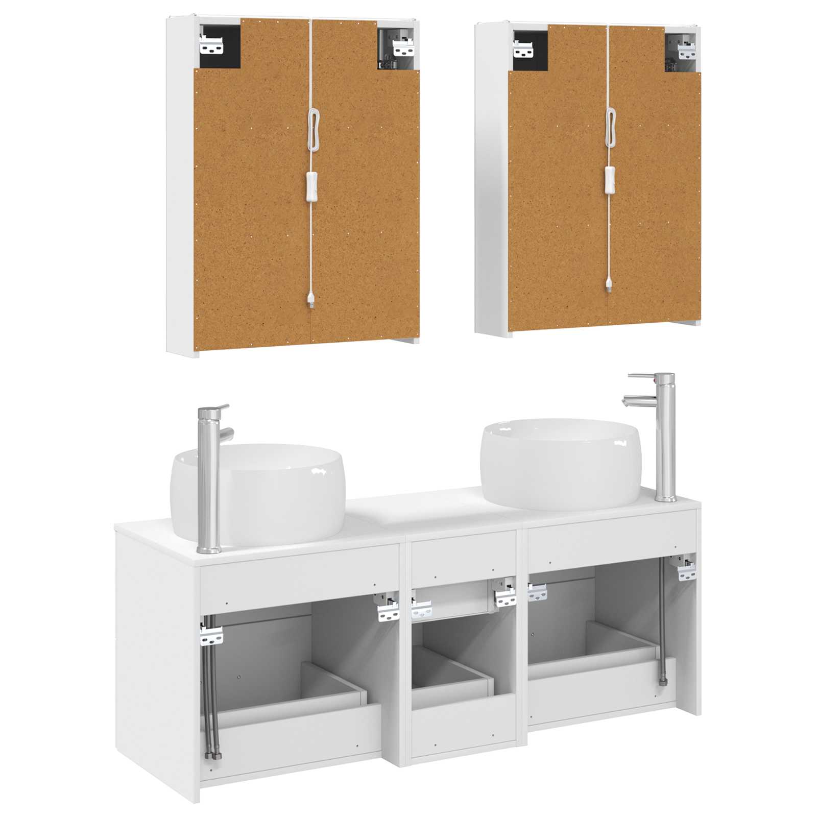 Badkamermeubelset 5 pcs Wit Bewerkt hout en glas is nu te koop bij PeponiXL, paradijselijk wonen!