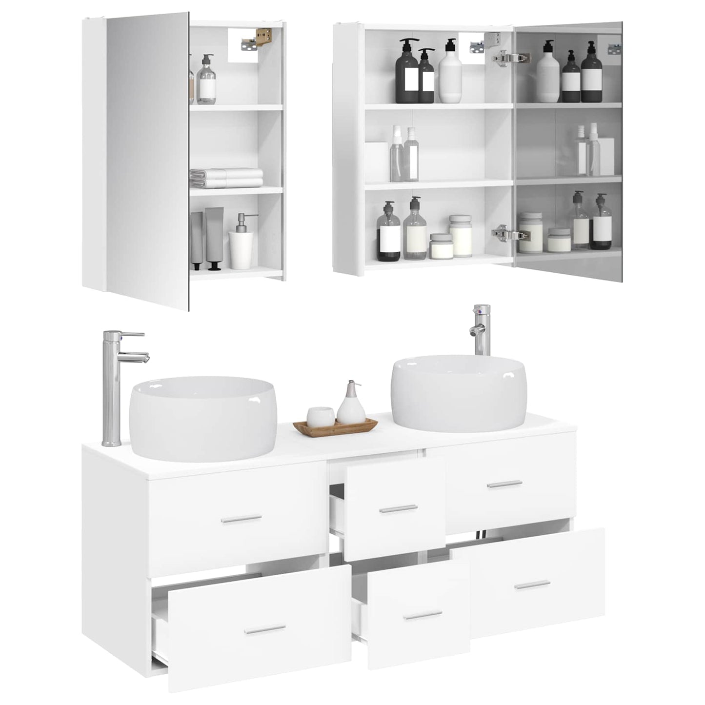 Badkamermeubelset 5 pcs Wit Bewerkt hout en glas is nu te koop bij PeponiXL, paradijselijk wonen!
