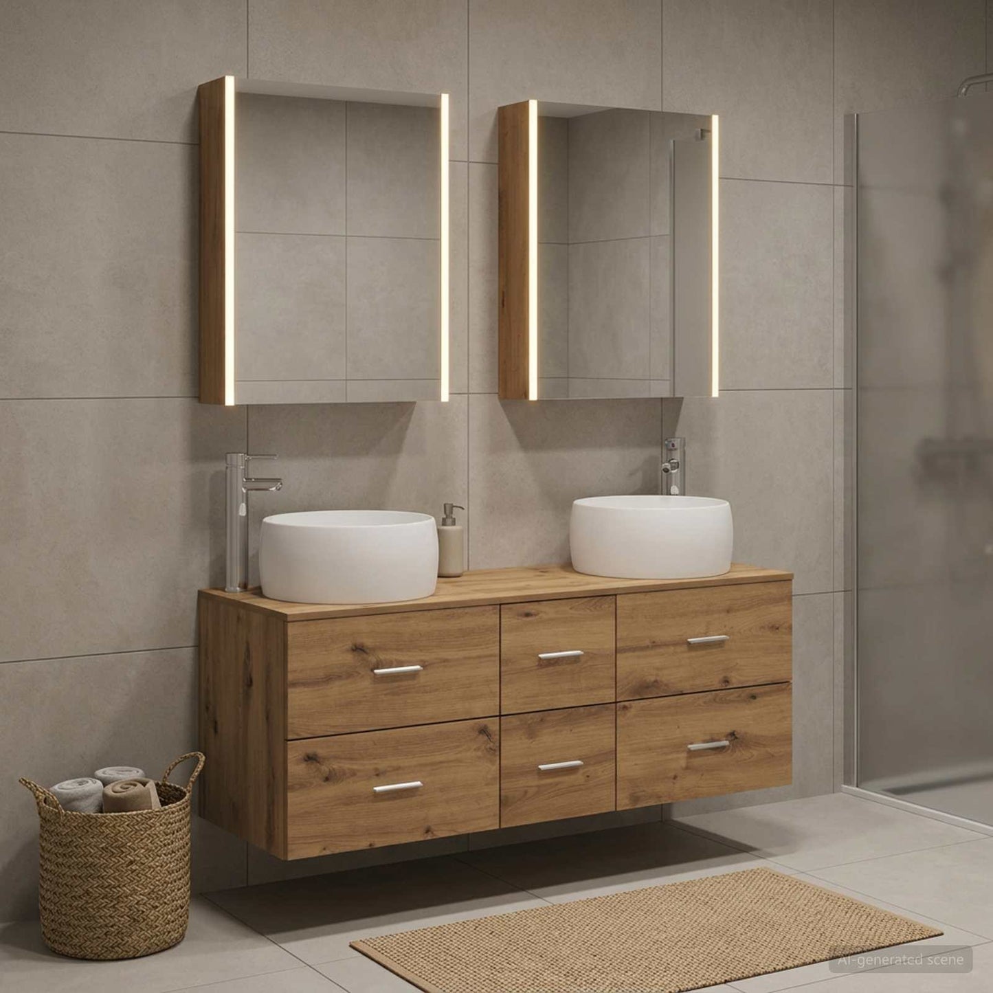 Badkamermeubelset 5 st Artisanaal eiken Bewerkt hout en glas is nu te koop bij PeponiXL, paradijselijk wonen!
