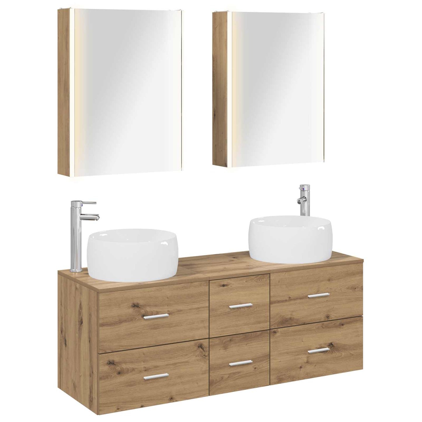 Badkamermeubelset 5 st Artisanaal eiken Bewerkt hout en glas is nu te koop bij PeponiXL, paradijselijk wonen!