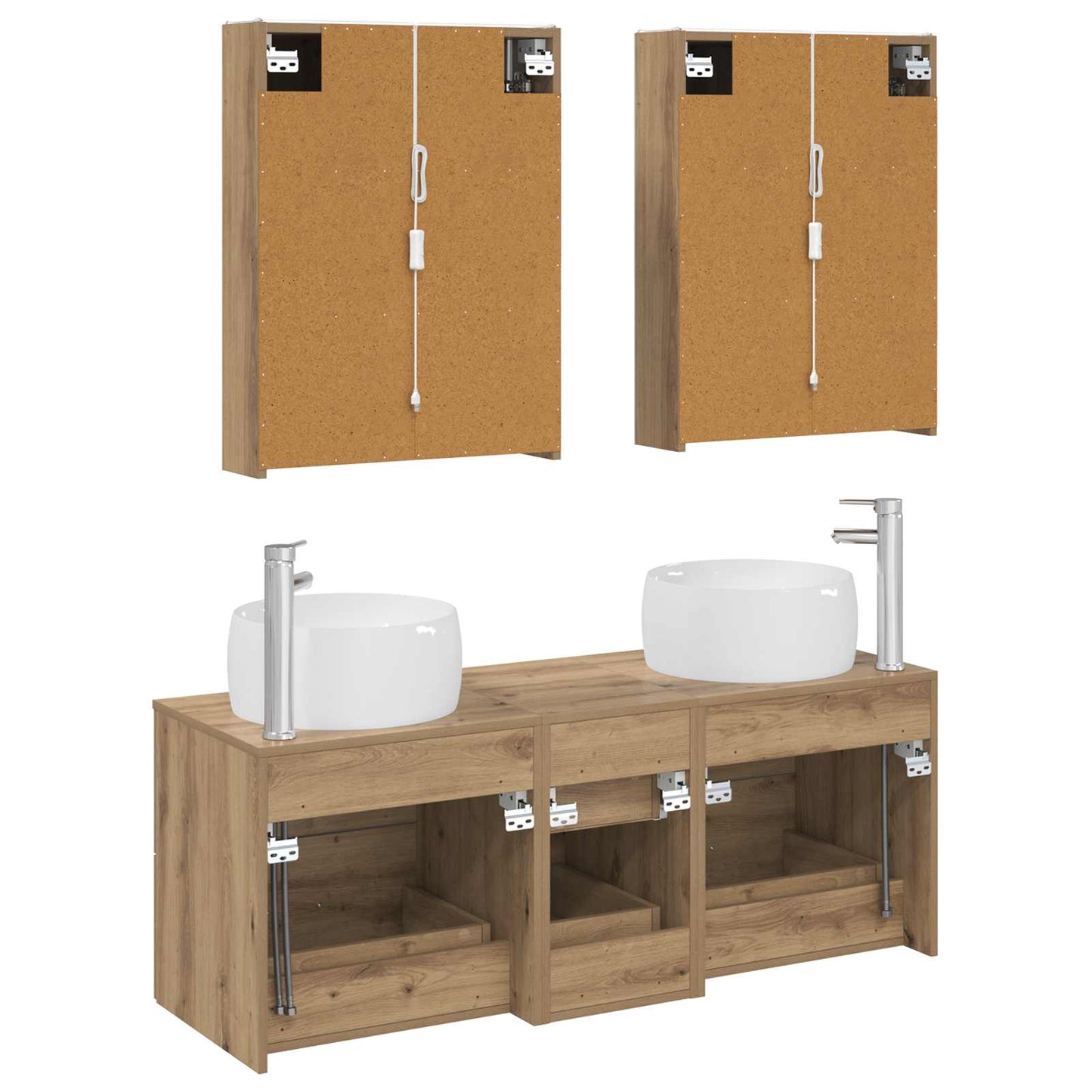 Badkamermeubelset 5 st Artisanaal eiken Bewerkt hout en glas is nu te koop bij PeponiXL, paradijselijk wonen!