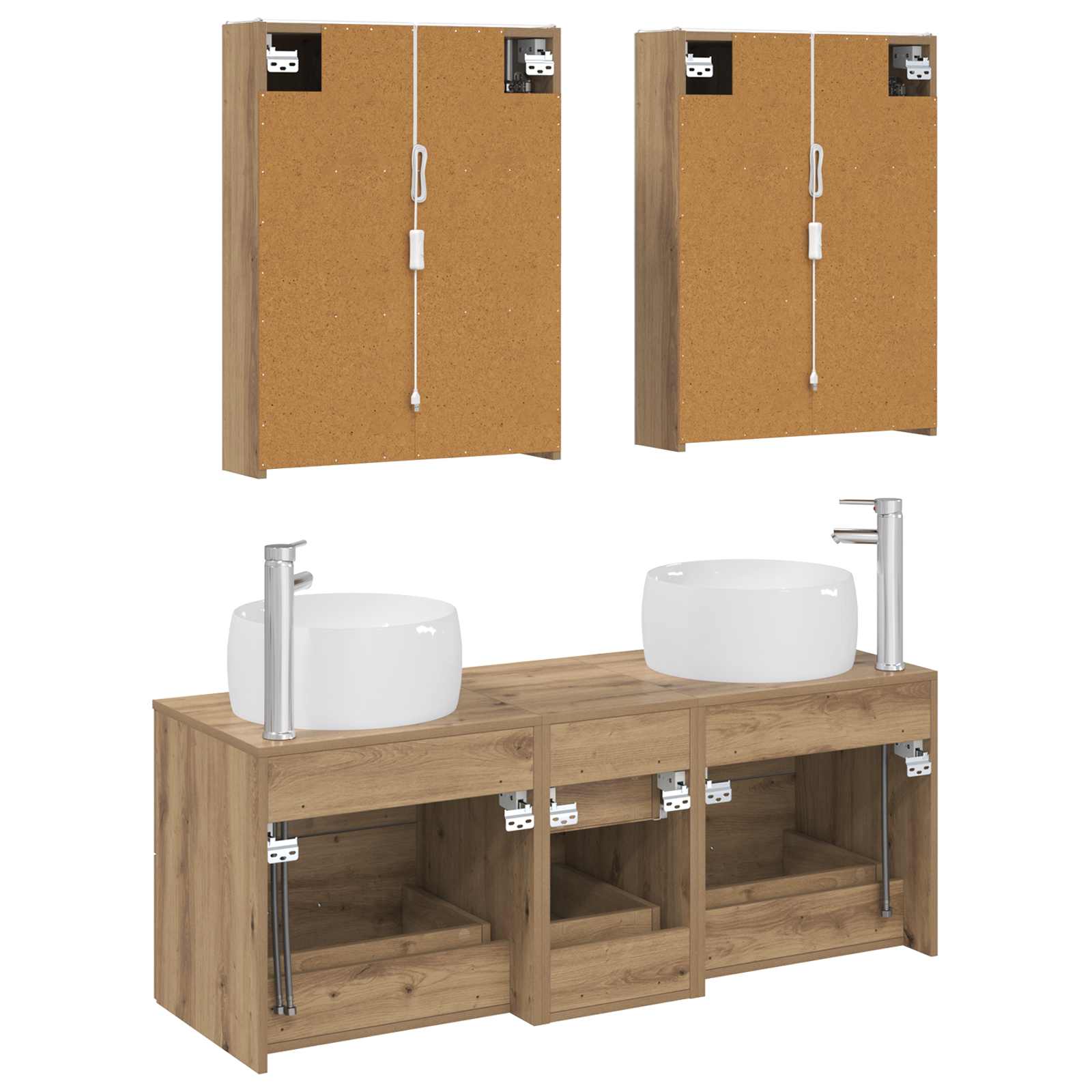Badkamermeubelset 5 st Artisanaal eiken Bewerkt hout en glas is nu te koop bij PeponiXL, paradijselijk wonen!