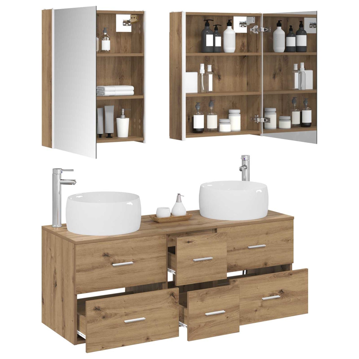 Badkamermeubelset 5 st Artisanaal eiken Bewerkt hout en glas is nu te koop bij PeponiXL, paradijselijk wonen!