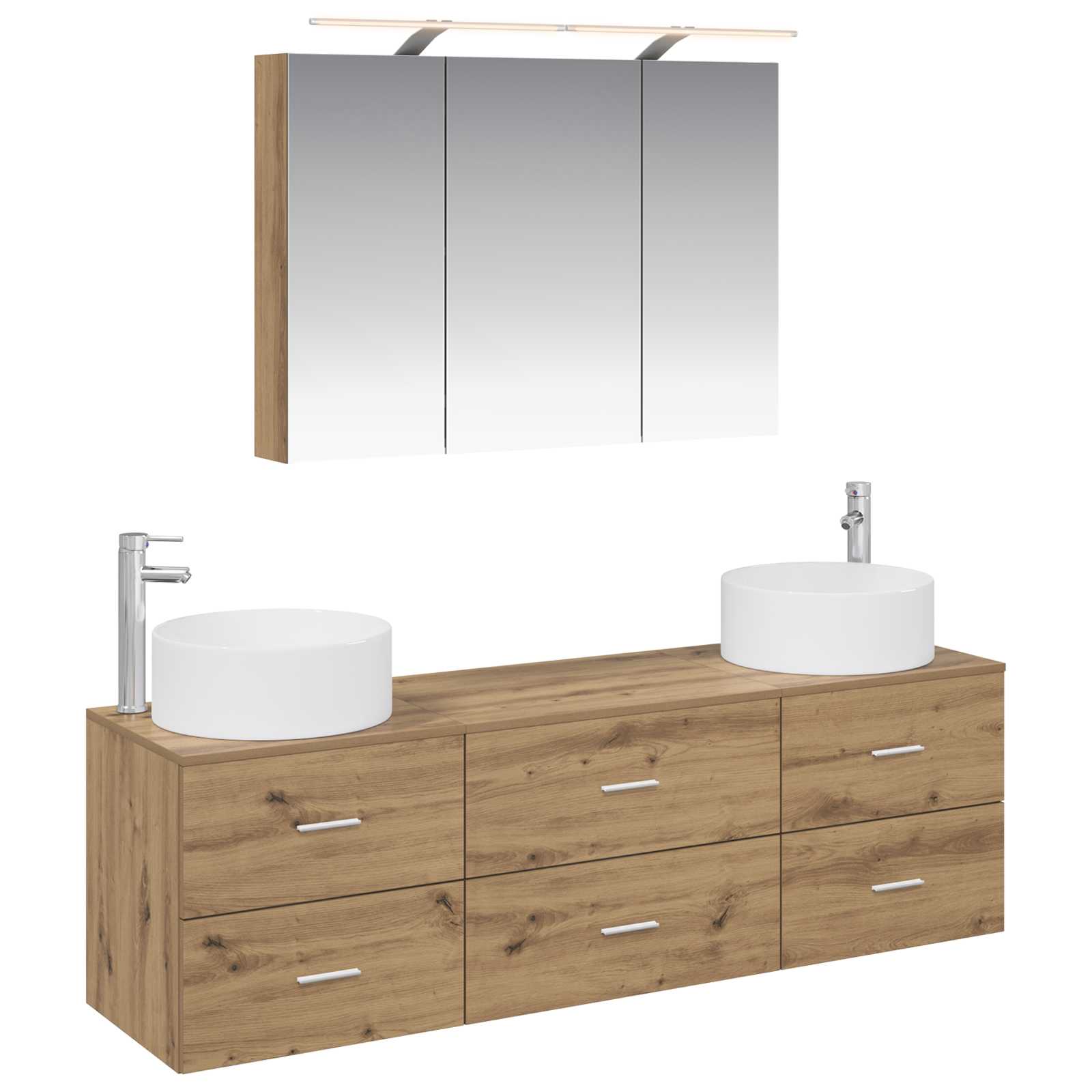 Badkamermeubelset 4 st Artisanaal eiken Bewerkt hout en glas is nu te koop bij PeponiXL, paradijselijk wonen!
