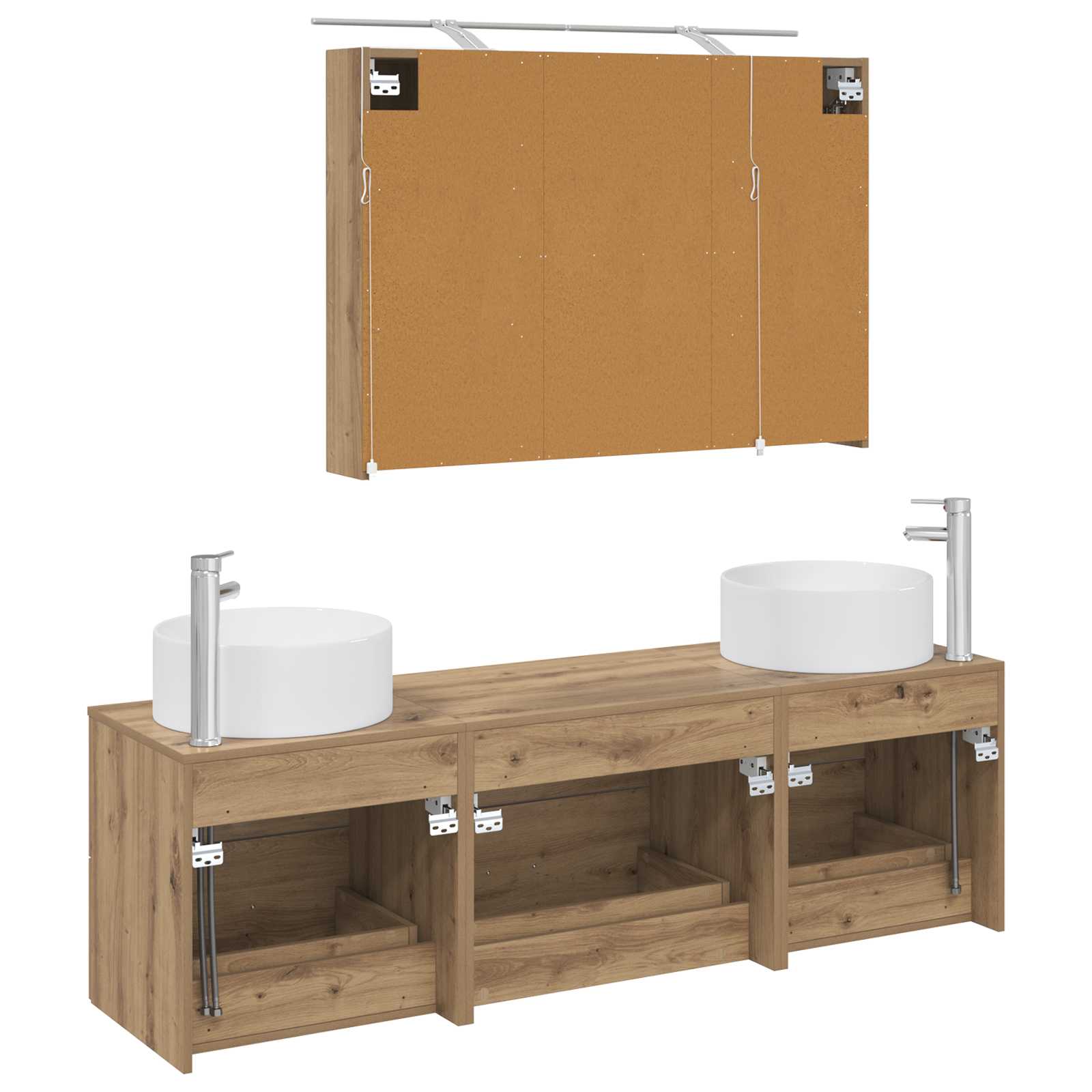 Badkamermeubelset 4 st Artisanaal eiken Bewerkt hout en glas is nu te koop bij PeponiXL, paradijselijk wonen!