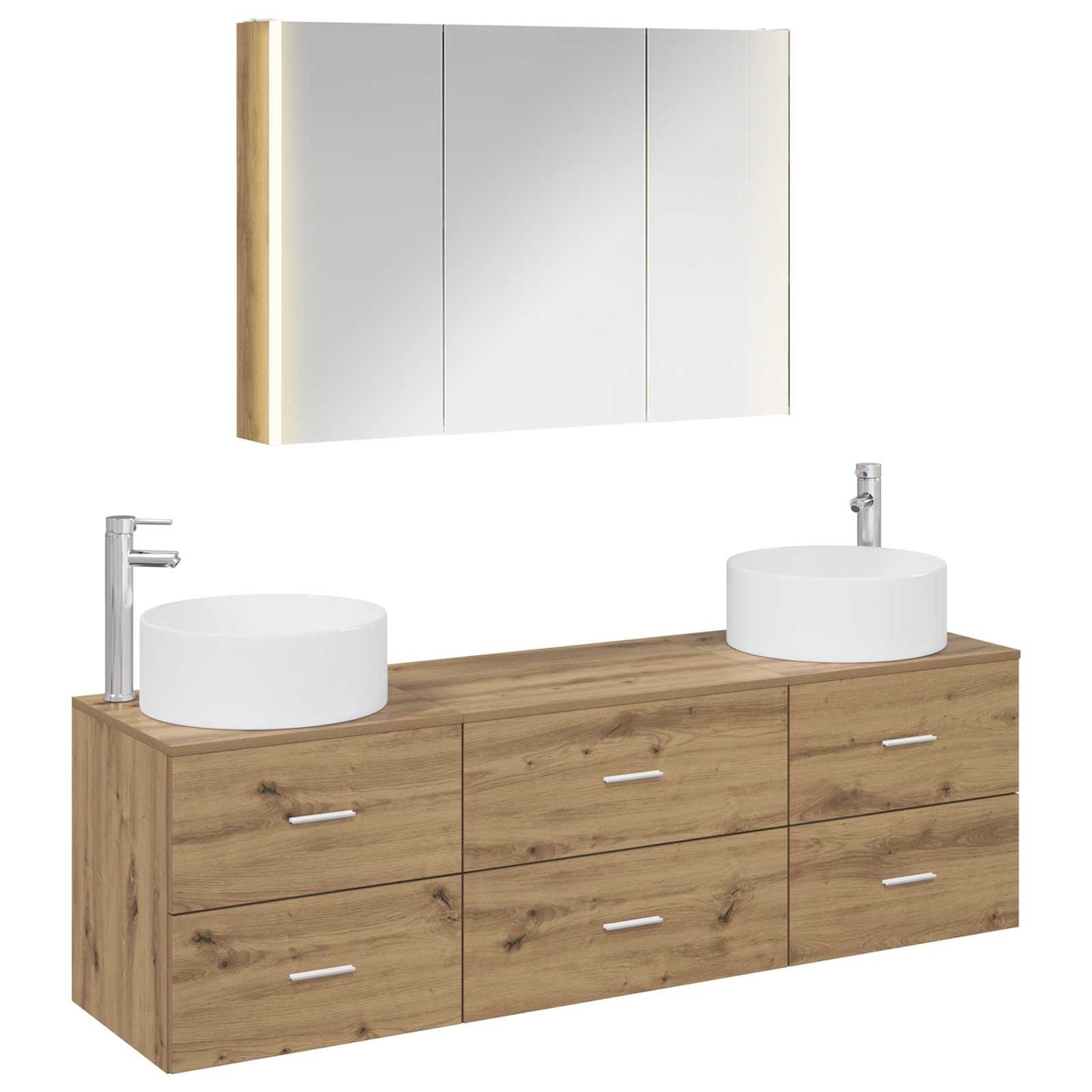 Badkamermeubelset 4 st Artisanaal eiken Bewerkt hout en glas is nu te koop bij PeponiXL, paradijselijk wonen!