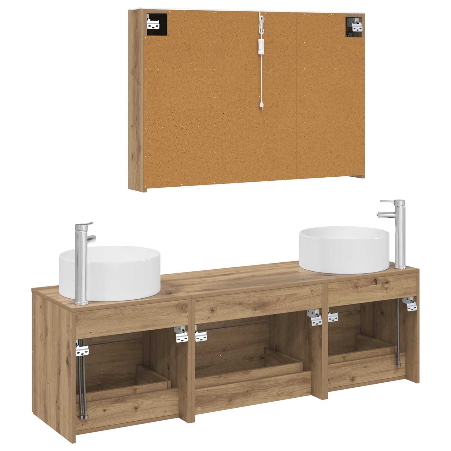 Badkamermeubelset 4 st Artisanaal eiken Bewerkt hout en glas is nu te koop bij PeponiXL, paradijselijk wonen!