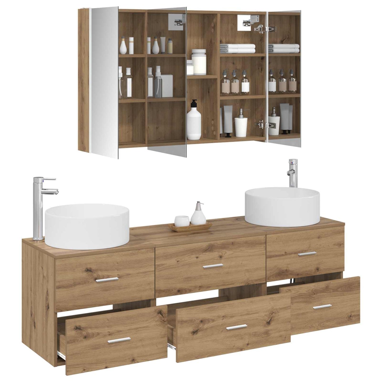 Badkamermeubelset 4 st Artisanaal eiken Bewerkt hout en glas is nu te koop bij PeponiXL, paradijselijk wonen!