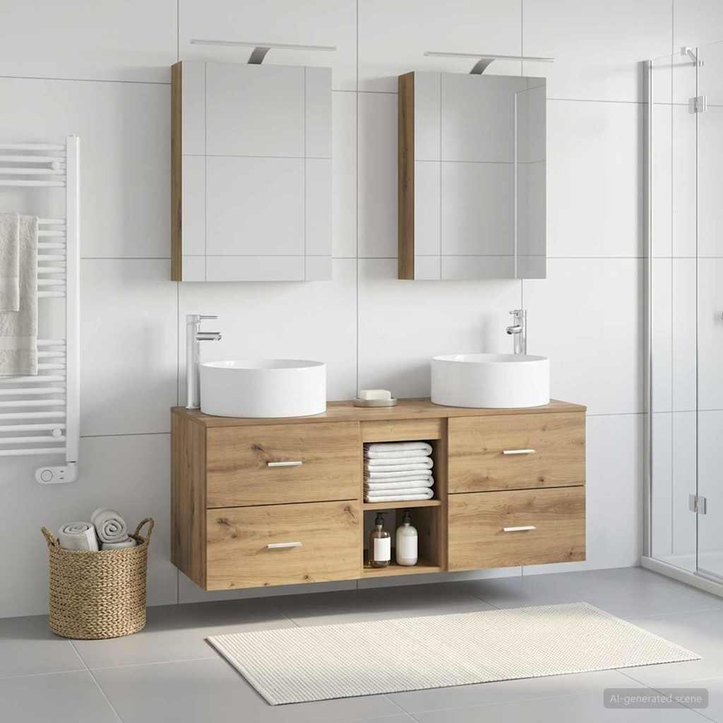 Badkamermeubelset 5 st Artisanaal eiken Bewerkt hout en glas is nu te koop bij PeponiXL, paradijselijk wonen!