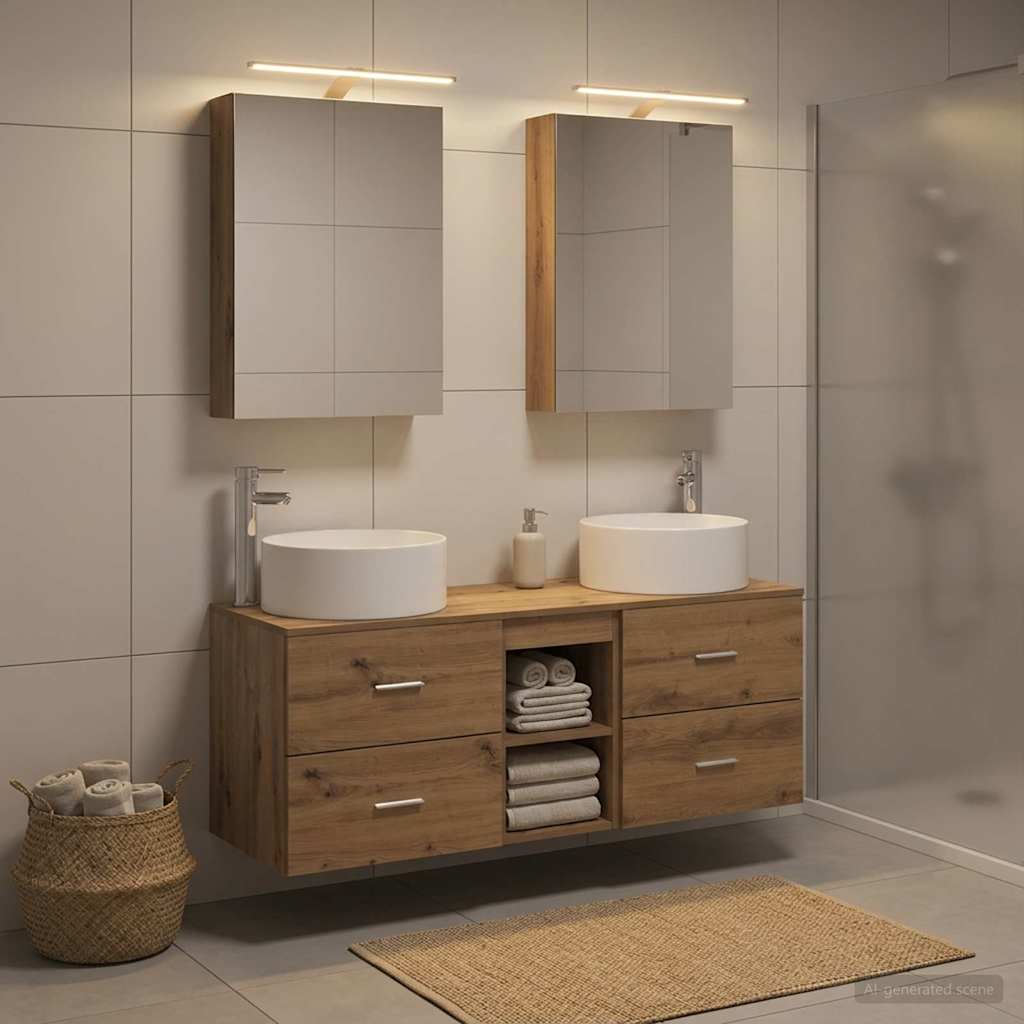 Badkamermeubelset 5 st Artisanaal eiken Bewerkt hout en glas is nu te koop bij PeponiXL, paradijselijk wonen!