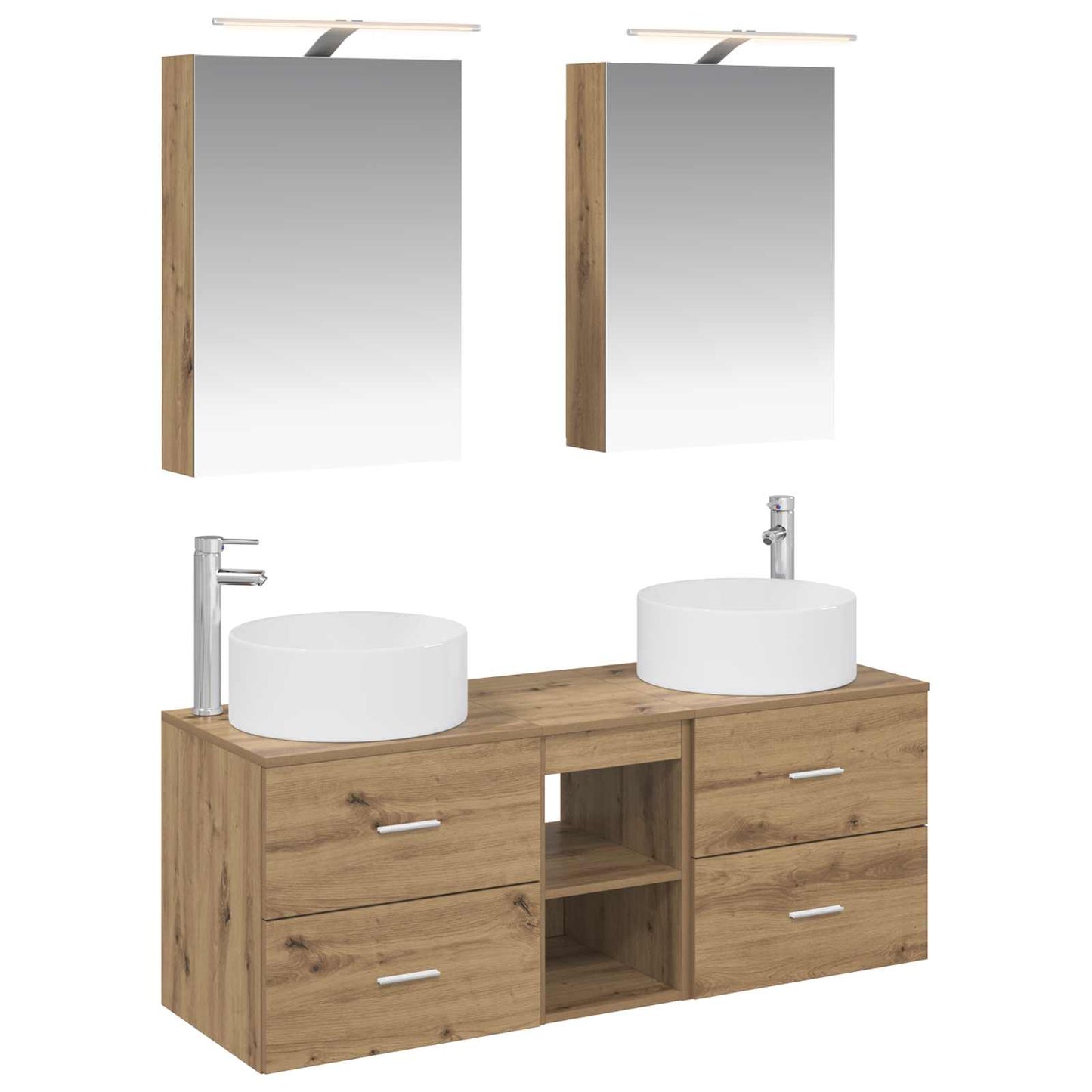 Badkamermeubelset 5 st Artisanaal eiken Bewerkt hout en glas is nu te koop bij PeponiXL, paradijselijk wonen!