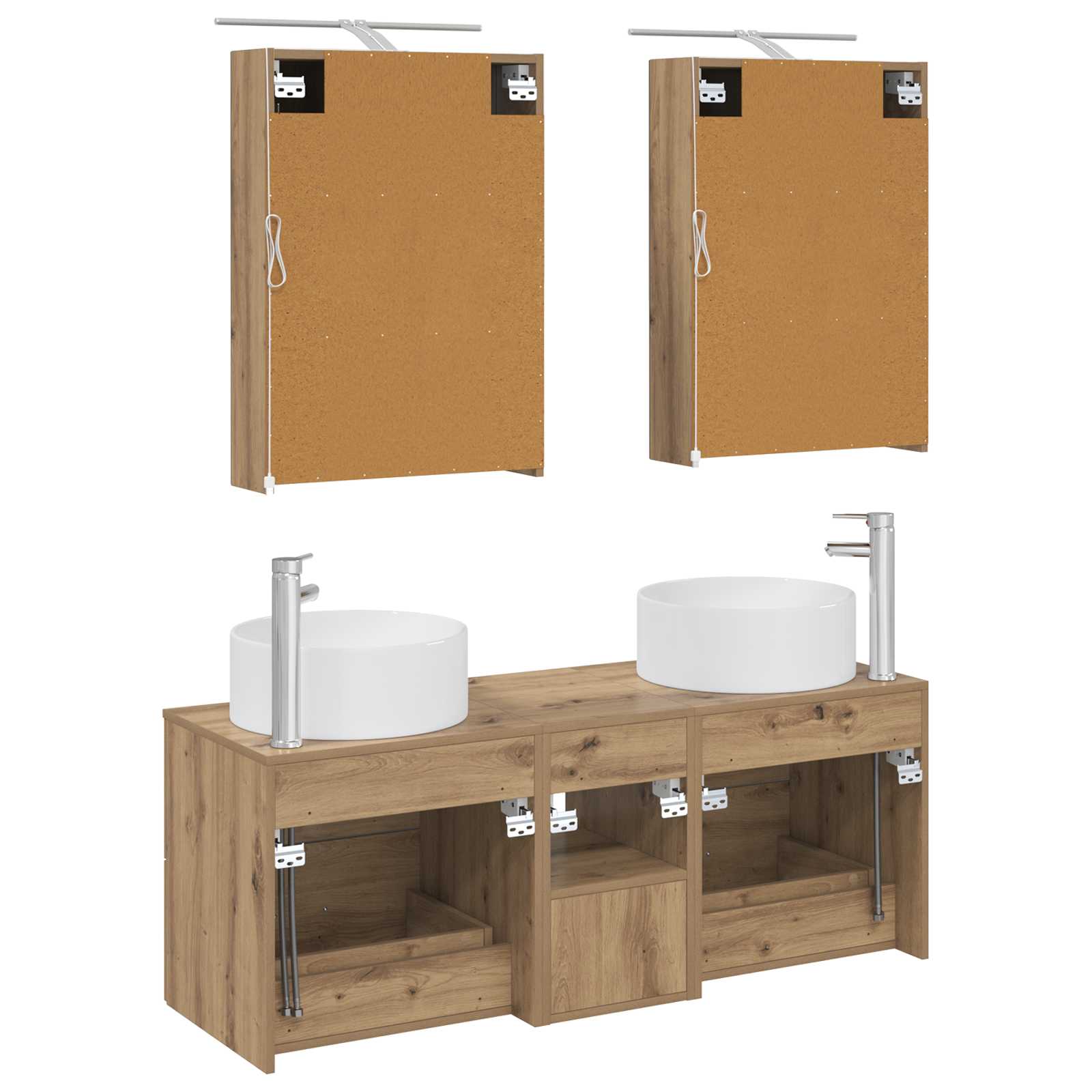 Badkamermeubelset 5 st Artisanaal eiken Bewerkt hout en glas is nu te koop bij PeponiXL, paradijselijk wonen!