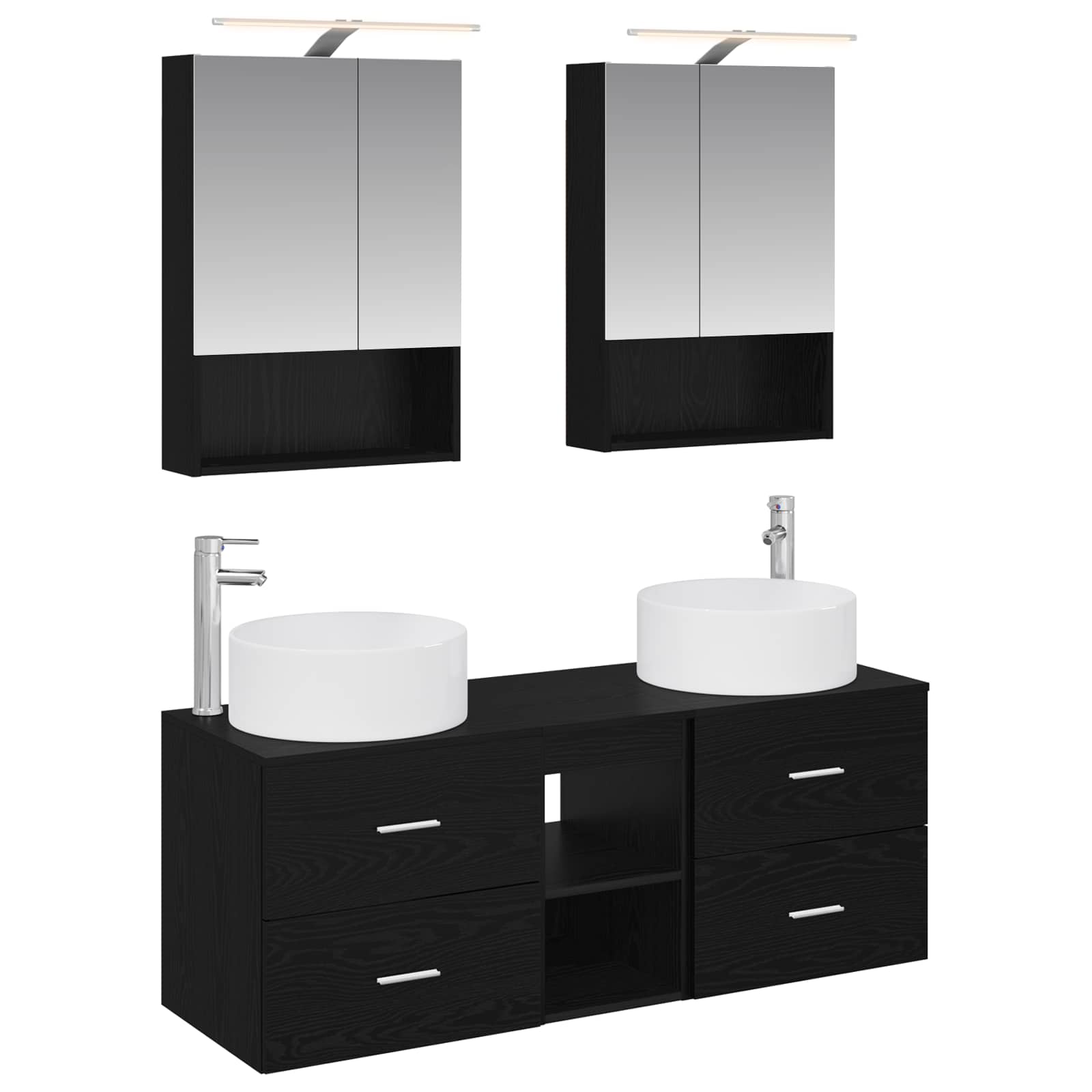 Badkamermeubelset 5 pcs Zwart eiken Bewerkt hout en glas is nu te koop bij PeponiXL, paradijselijk wonen!