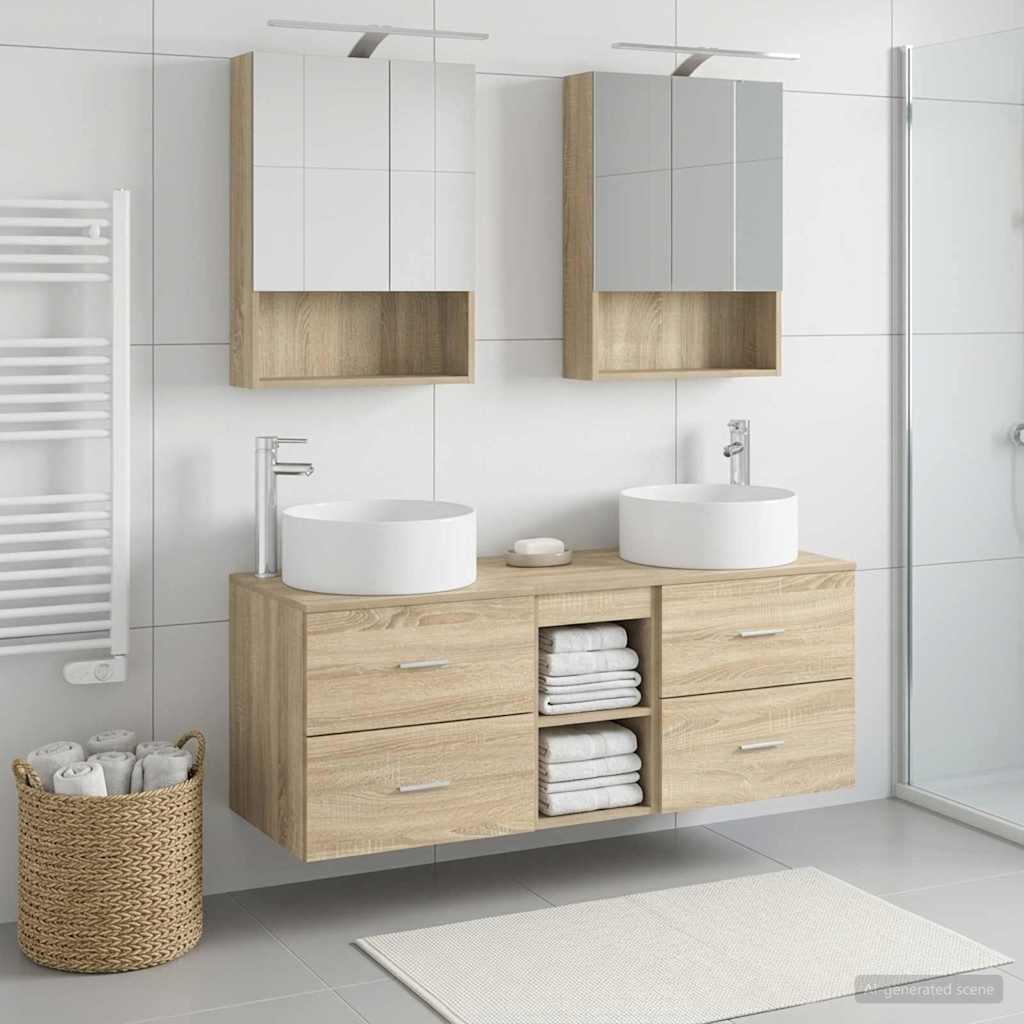 Badkamermeubelset 5 pcs Sonoma Eiken Bewerkt hout en glas is nu te koop bij PeponiXL, paradijselijk wonen!