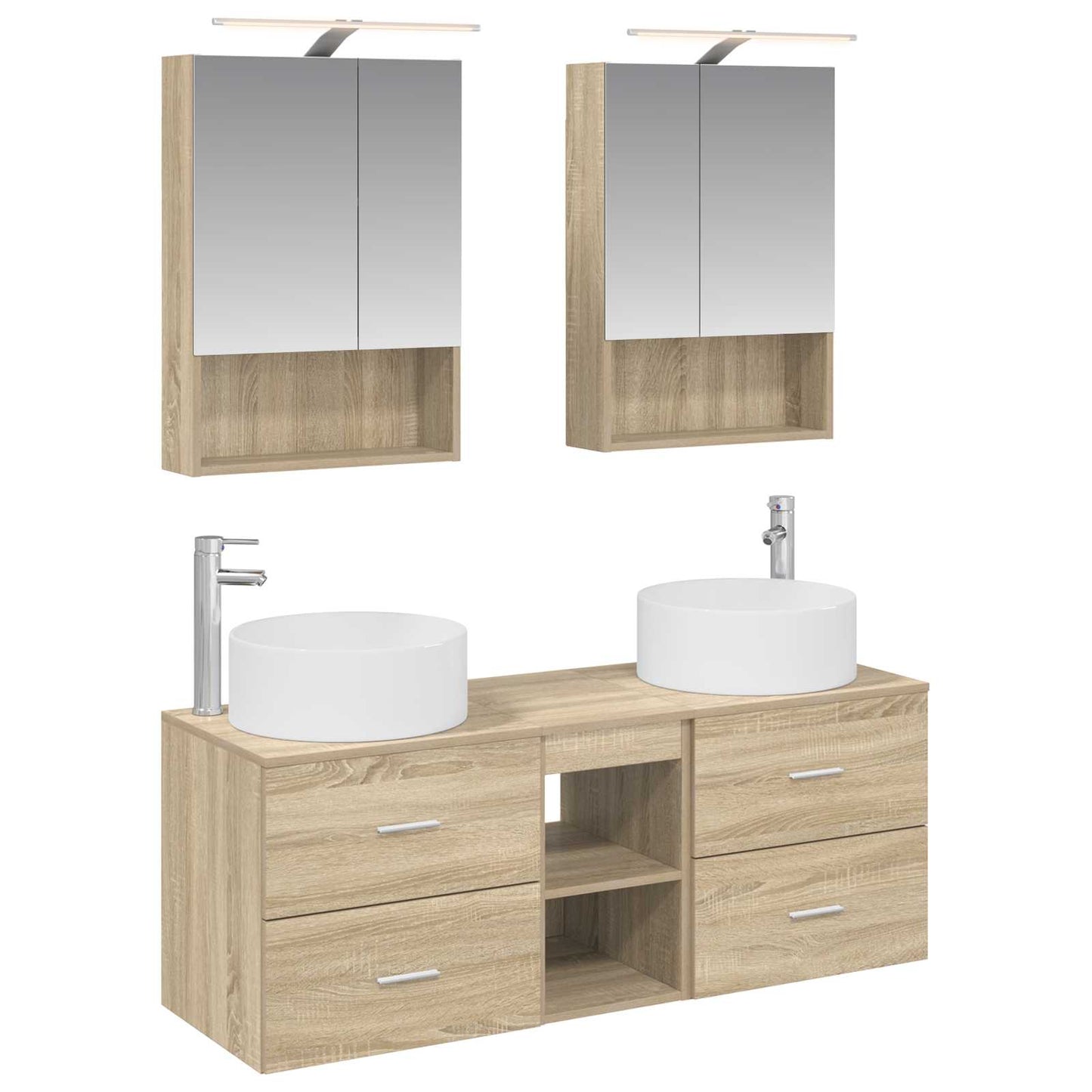 Badkamermeubelset 5 pcs Sonoma Eiken Bewerkt hout en glas is nu te koop bij PeponiXL, paradijselijk wonen!