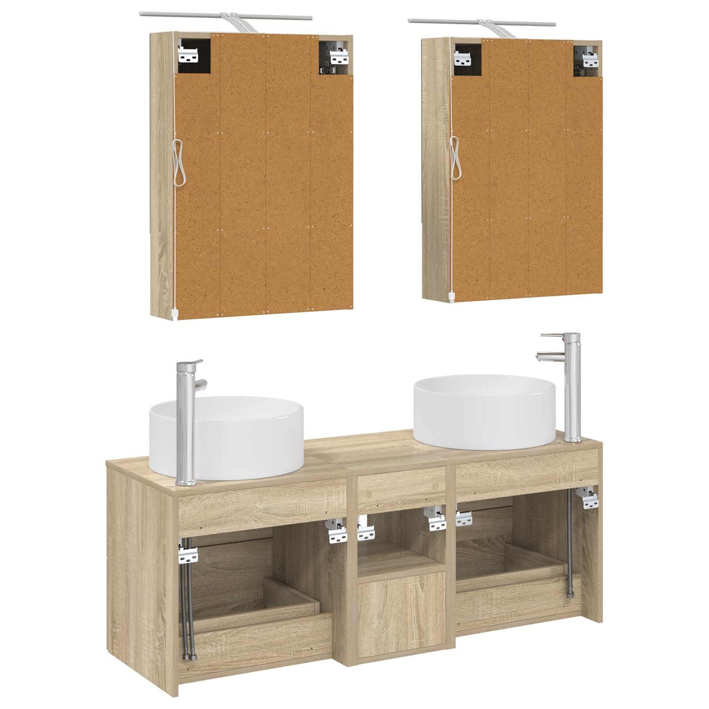Badkamermeubelset 5 pcs Sonoma Eiken Bewerkt hout en glas is nu te koop bij PeponiXL, paradijselijk wonen!