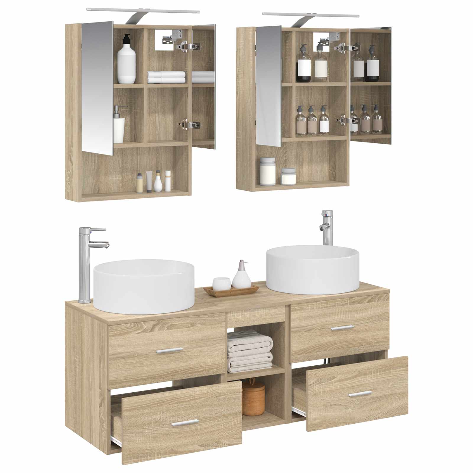 Badkamermeubelset 5 pcs Sonoma Eiken Bewerkt hout en glas is nu te koop bij PeponiXL, paradijselijk wonen!