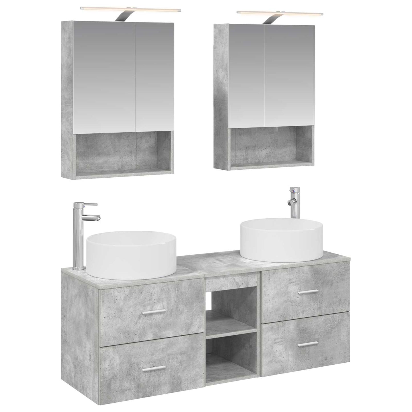 Badkamermeubelset 5 pcs Betongrijs Bewerkt hout en glas is nu te koop bij PeponiXL, paradijselijk wonen!