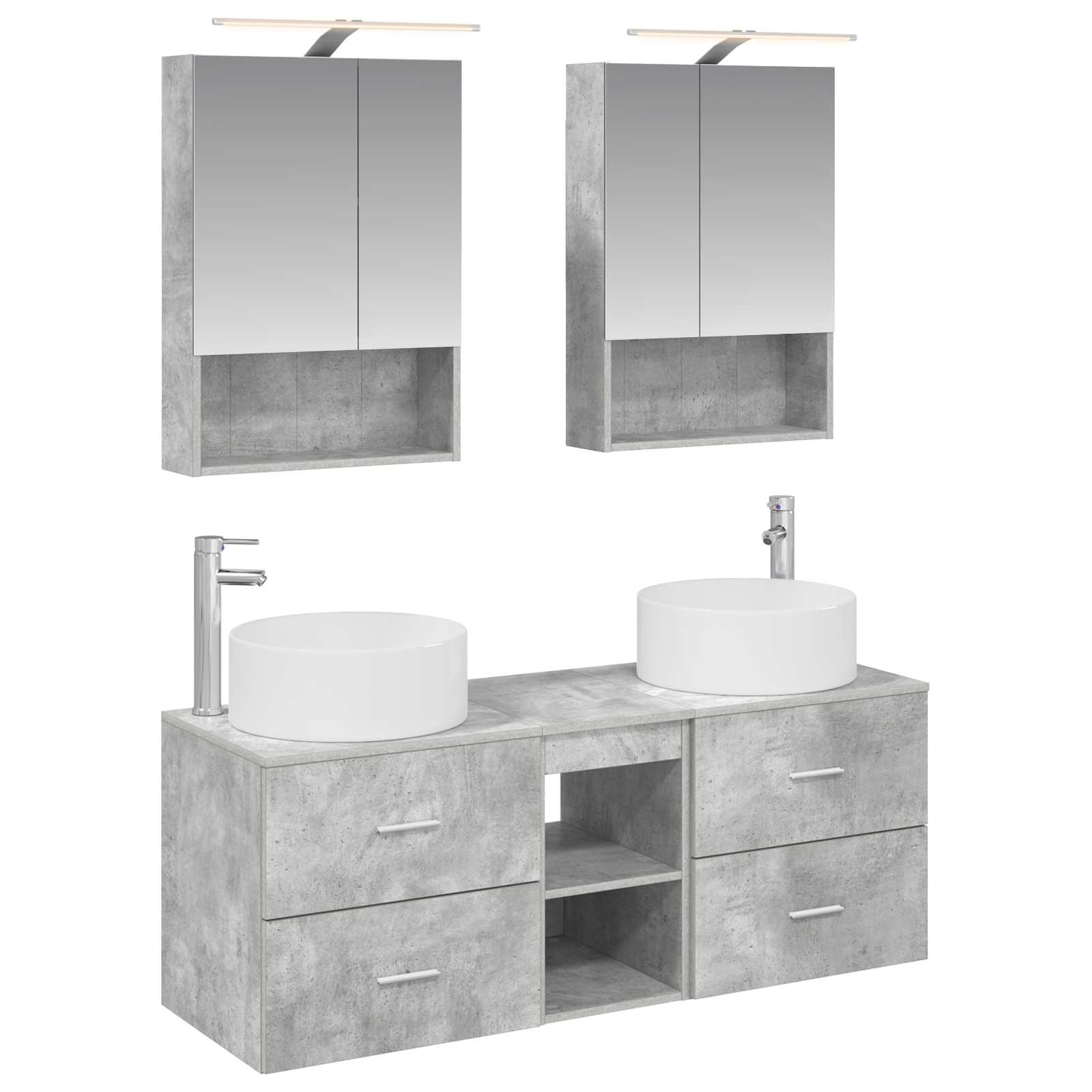 Badkamermeubelset 5 pcs Betongrijs Bewerkt hout en glas is nu te koop bij PeponiXL, paradijselijk wonen!